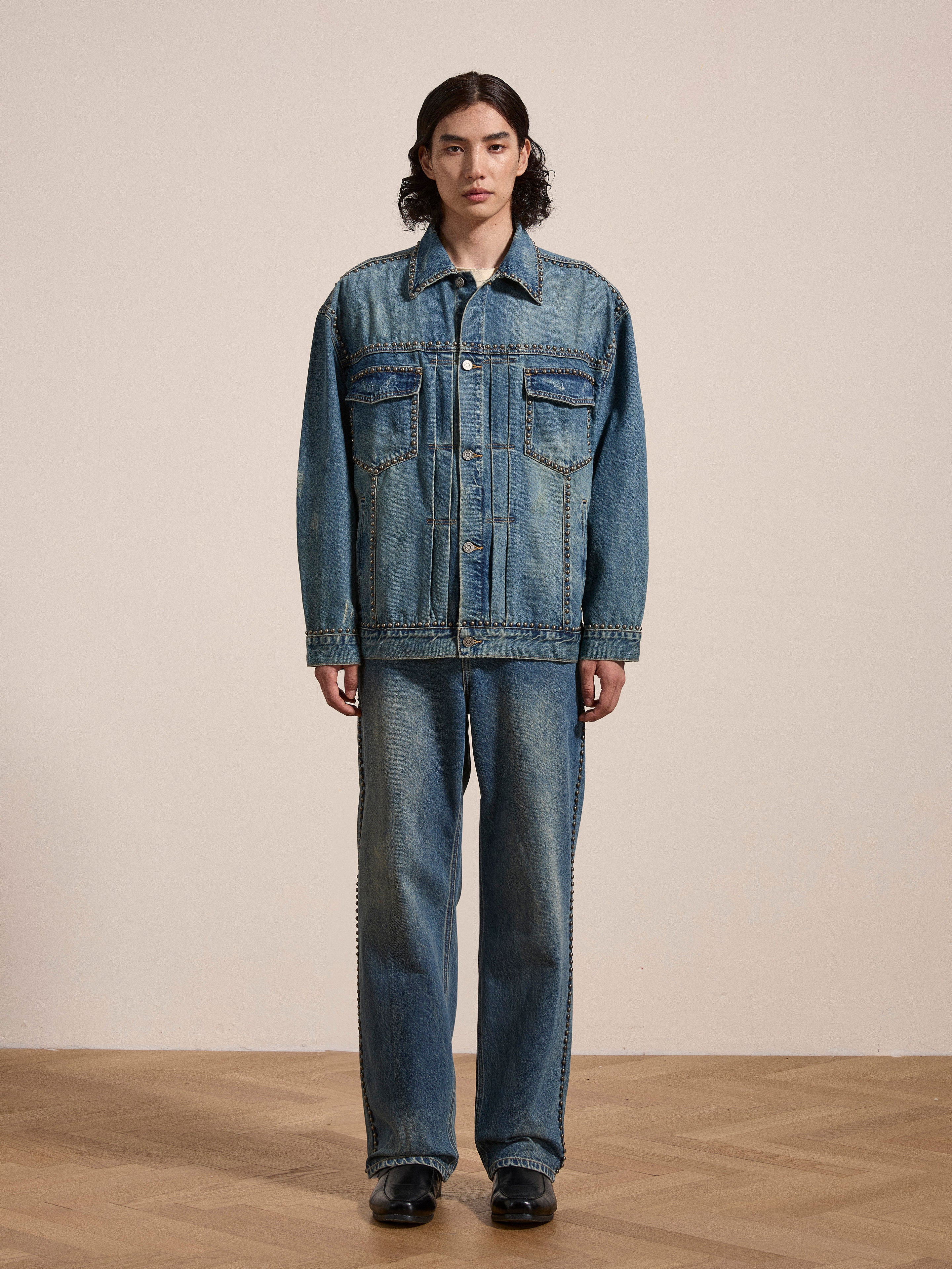 Azar Studded Denim Trucker Jacket - Image 3