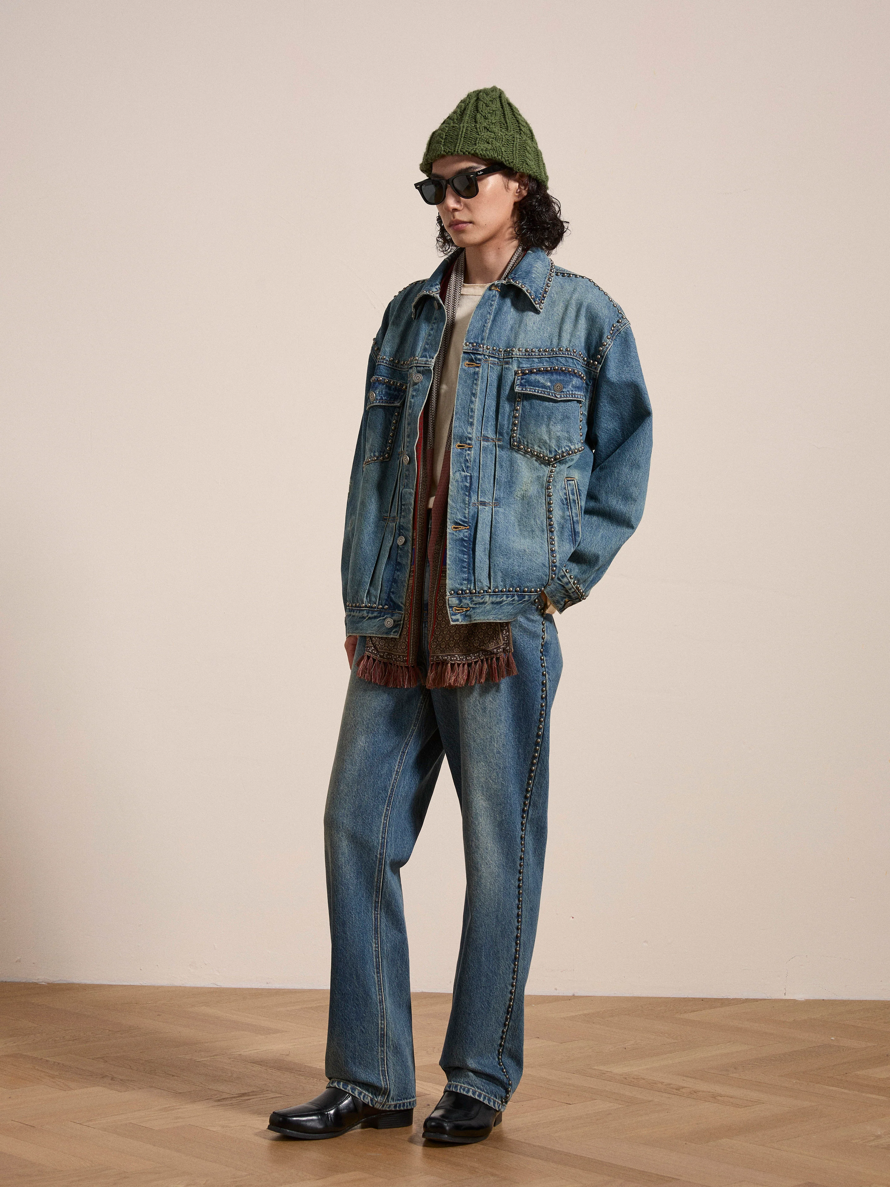 Azar Studded Denim Trucker Jacket - Image 4