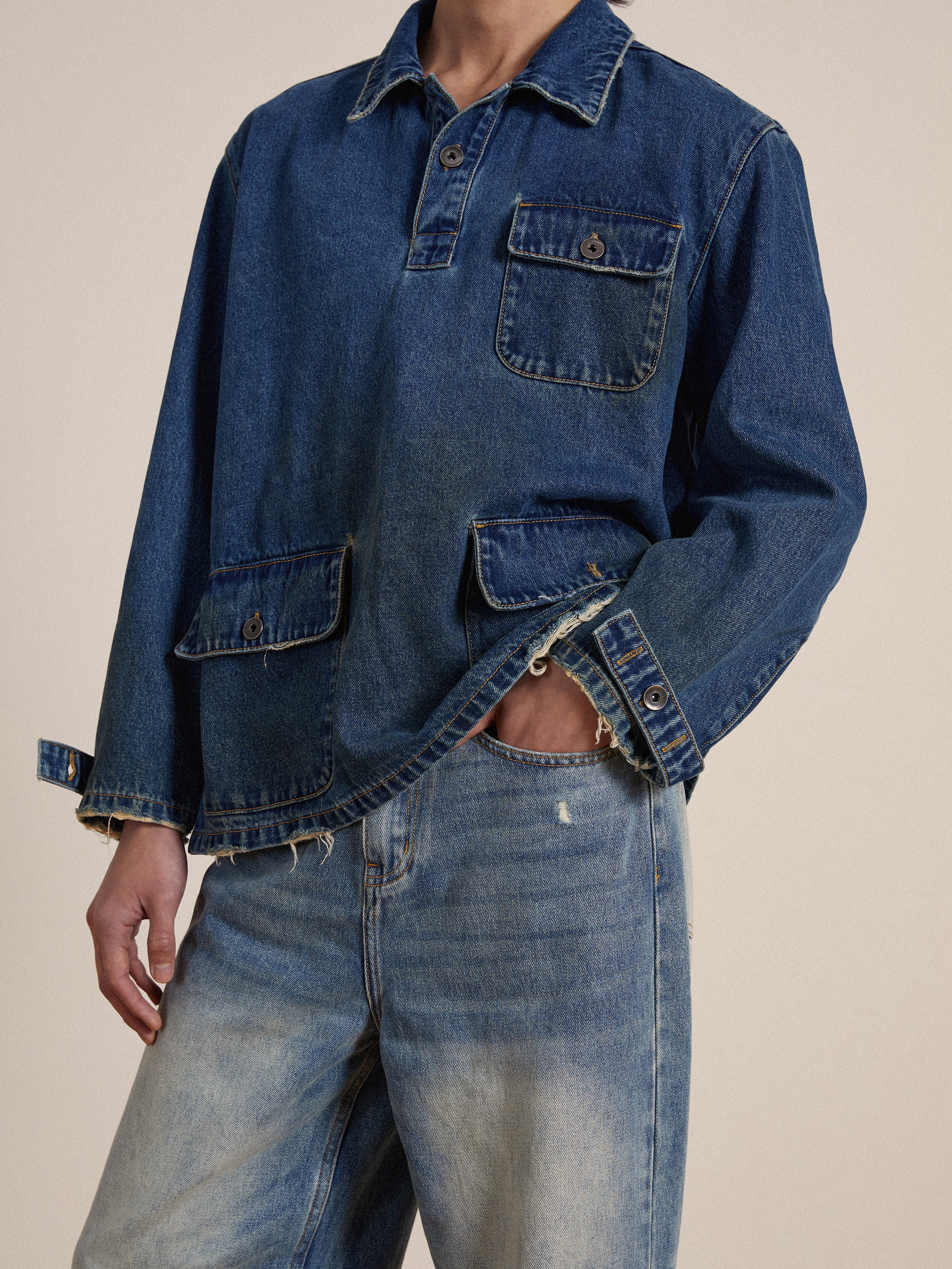 Azin Denim Pullover Work Shirt - Image 4