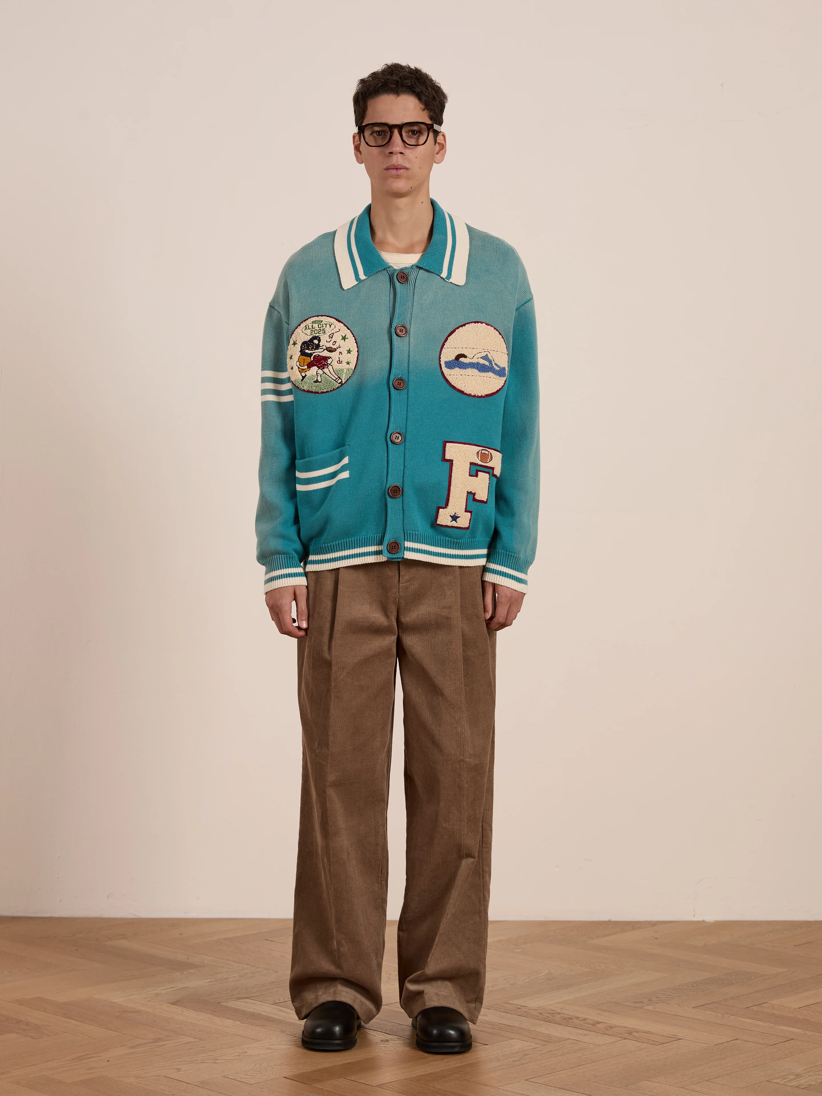 Fin Varsity Patch Collared Cardigan - Image 6