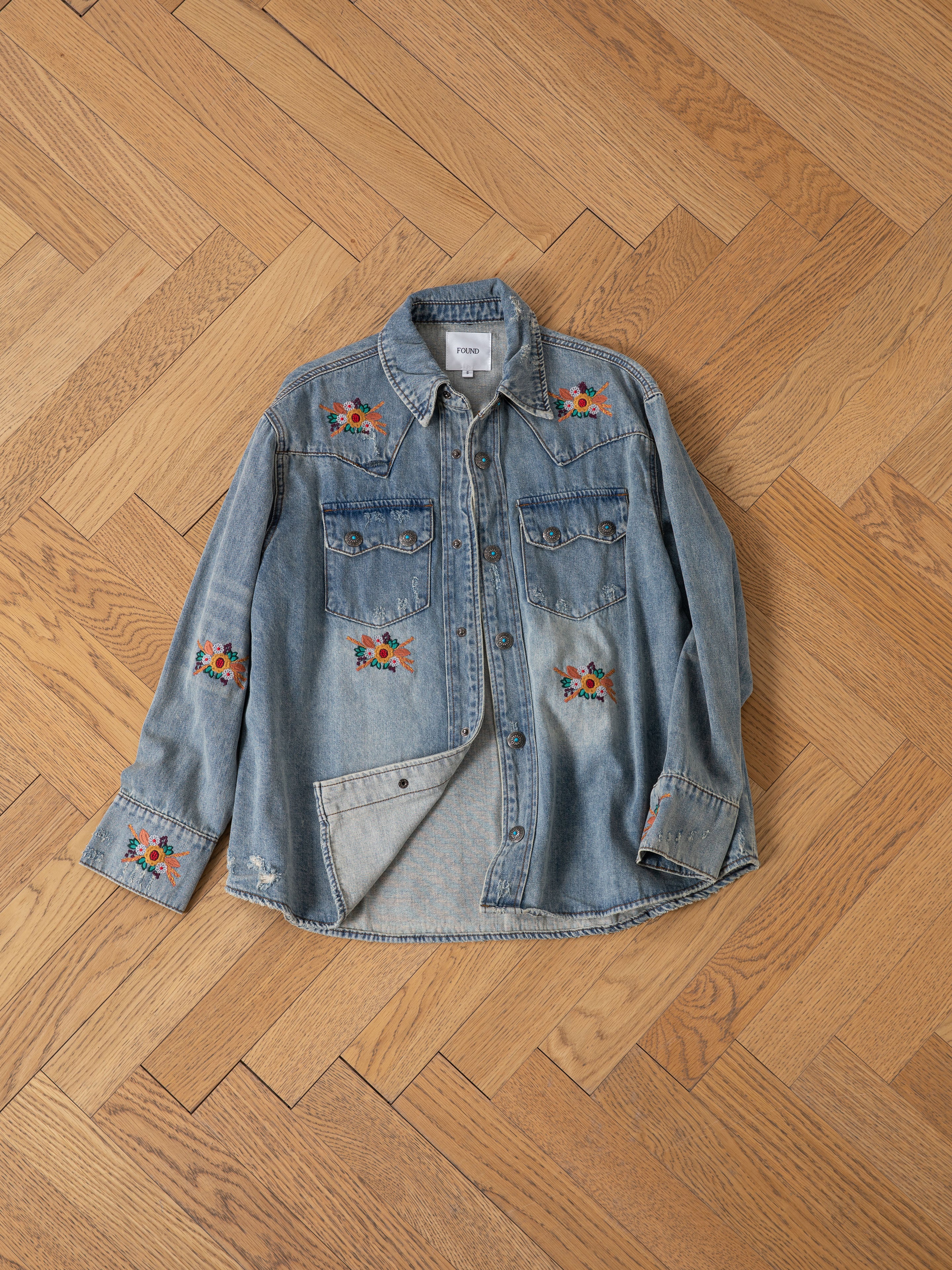 Bouquet Floral Embroidered Western Denim Shirt - Image 13