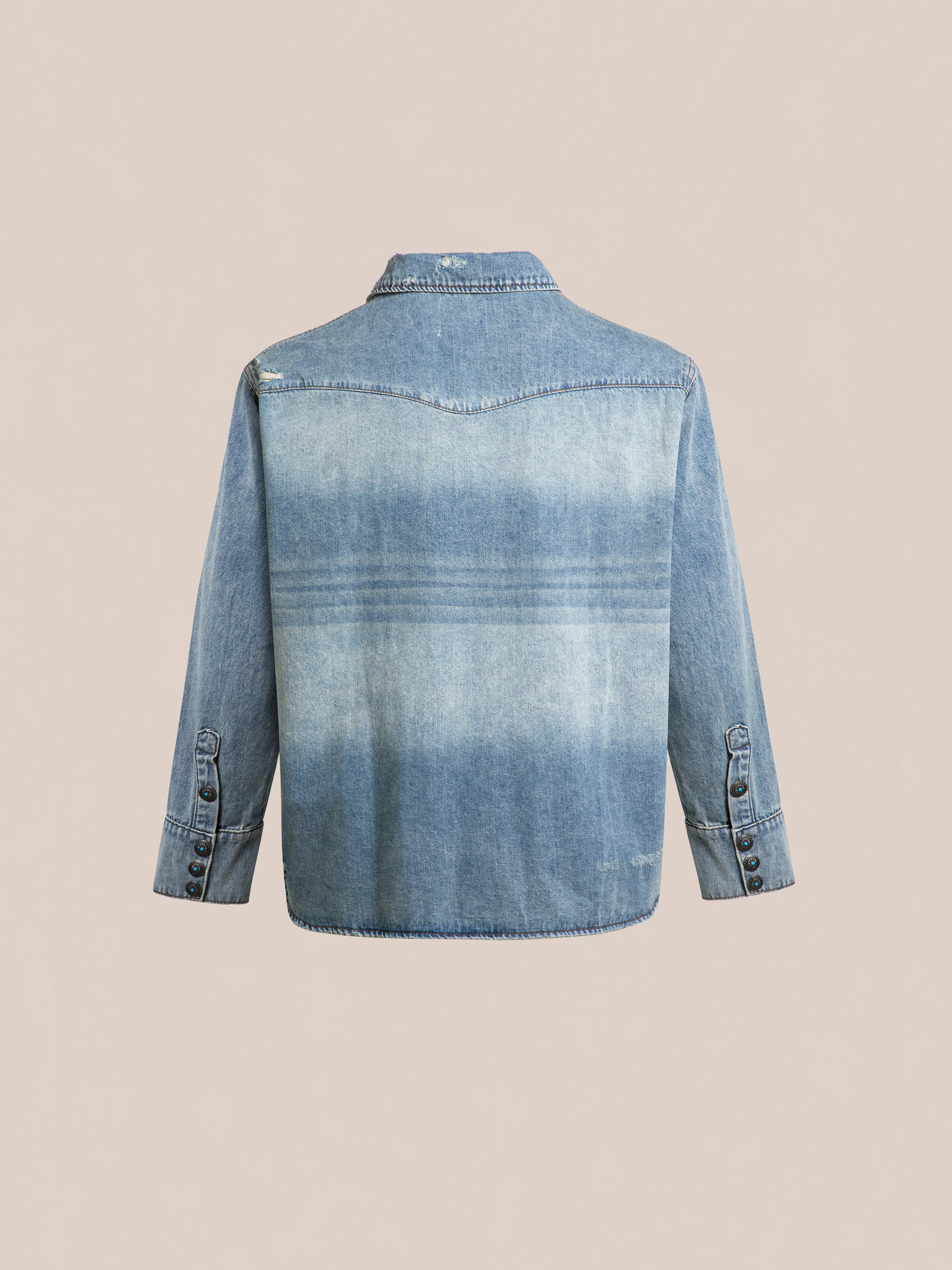 Bouquet Floral Embroidered Western Denim Shirt - Image 6