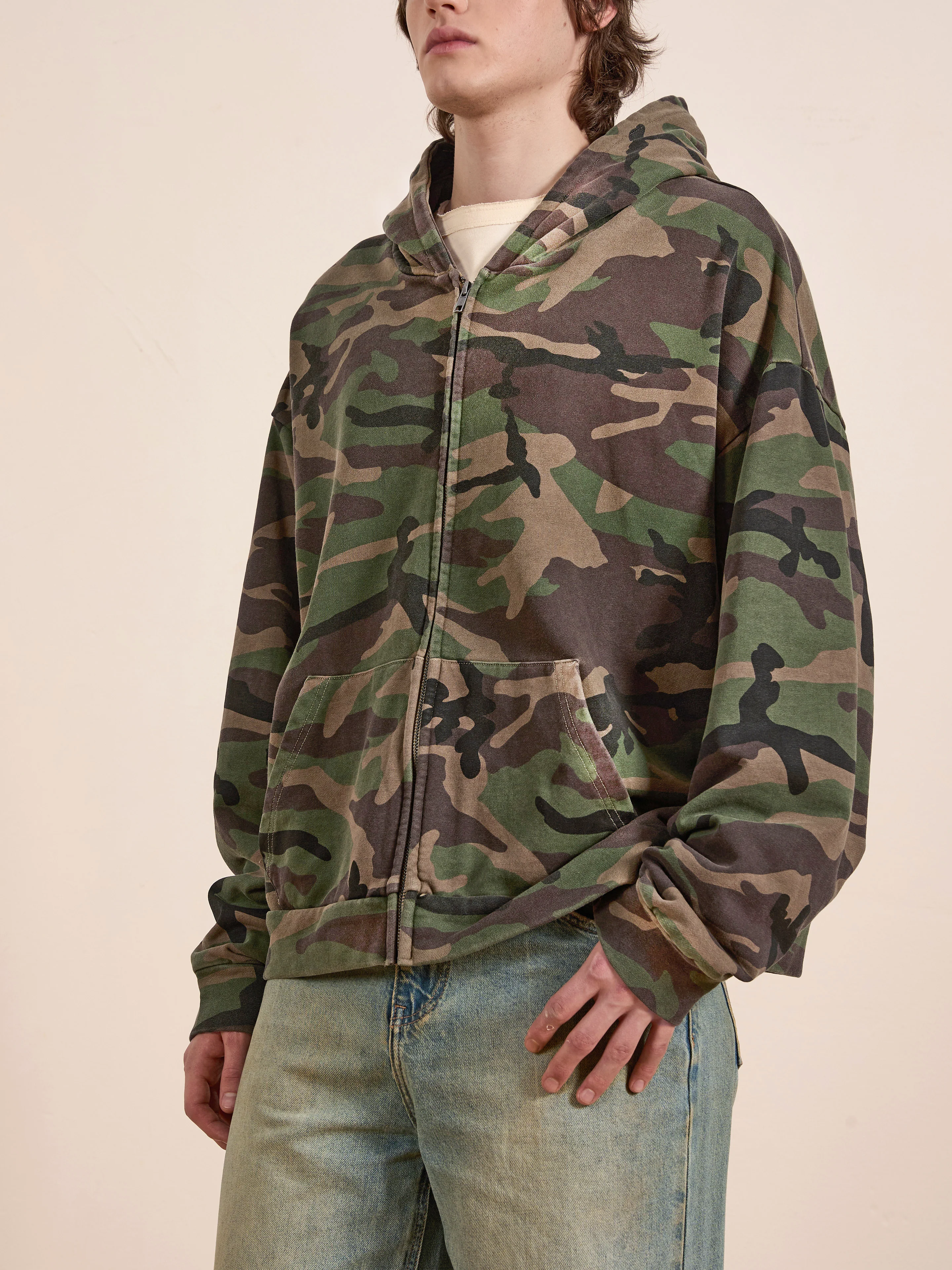 Washed Camouflage Zip Hoodie - Image 4