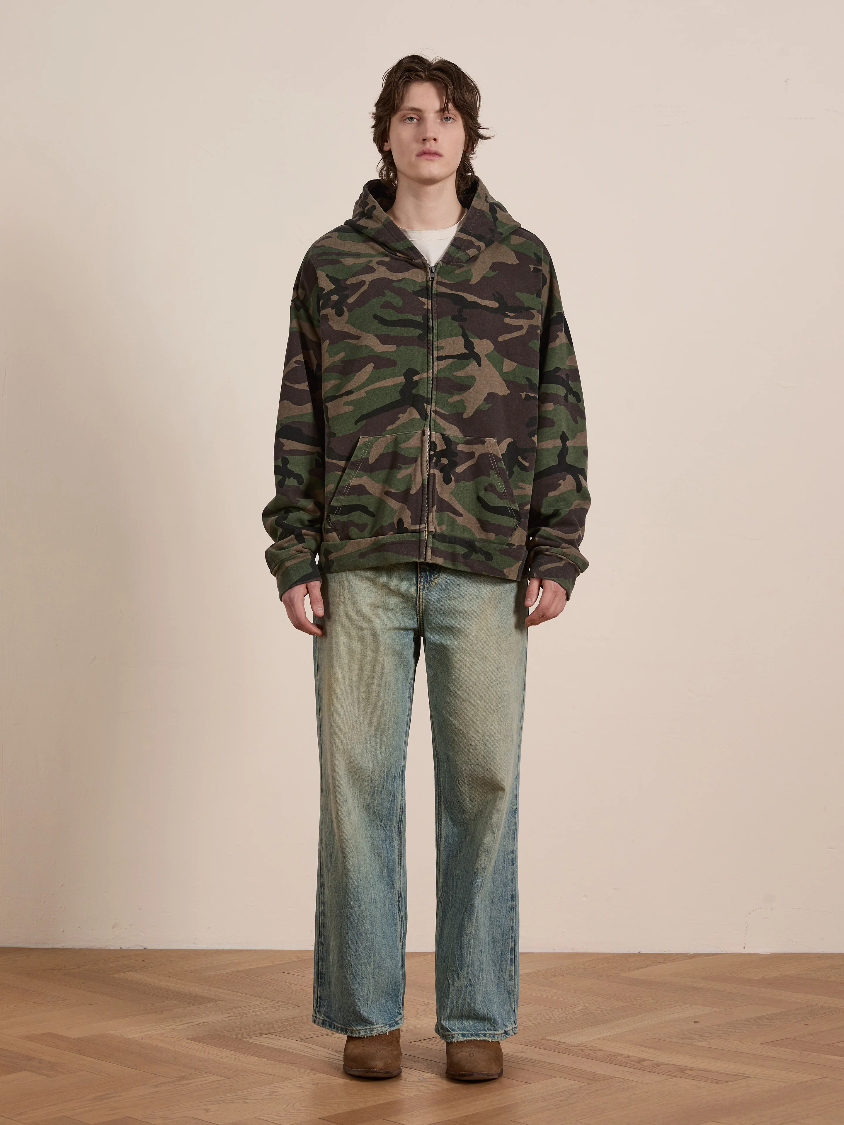 Washed Camouflage Zip Hoodie - Image 9