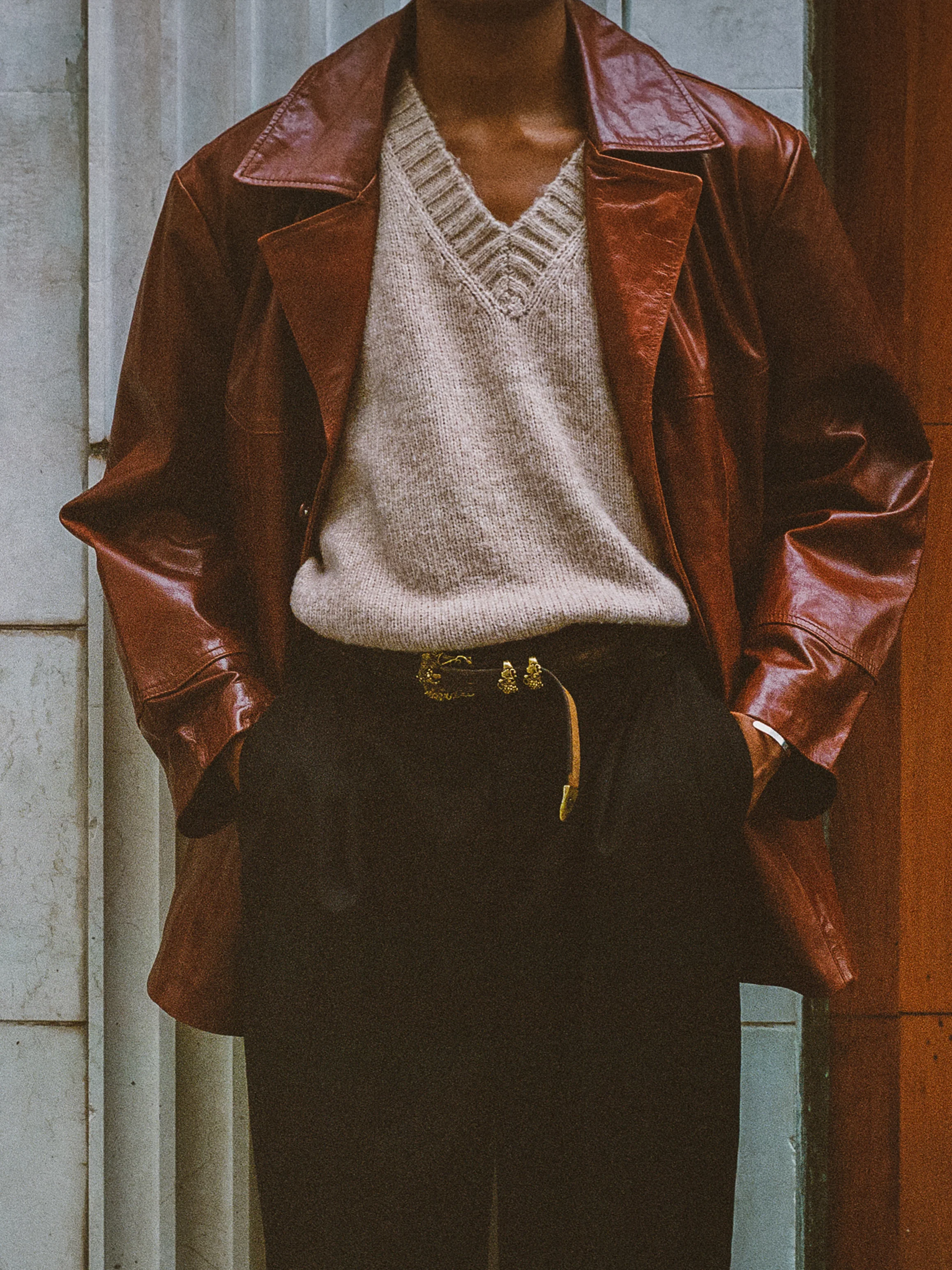 Claret Western Oversized Leather Blazer - Image 12