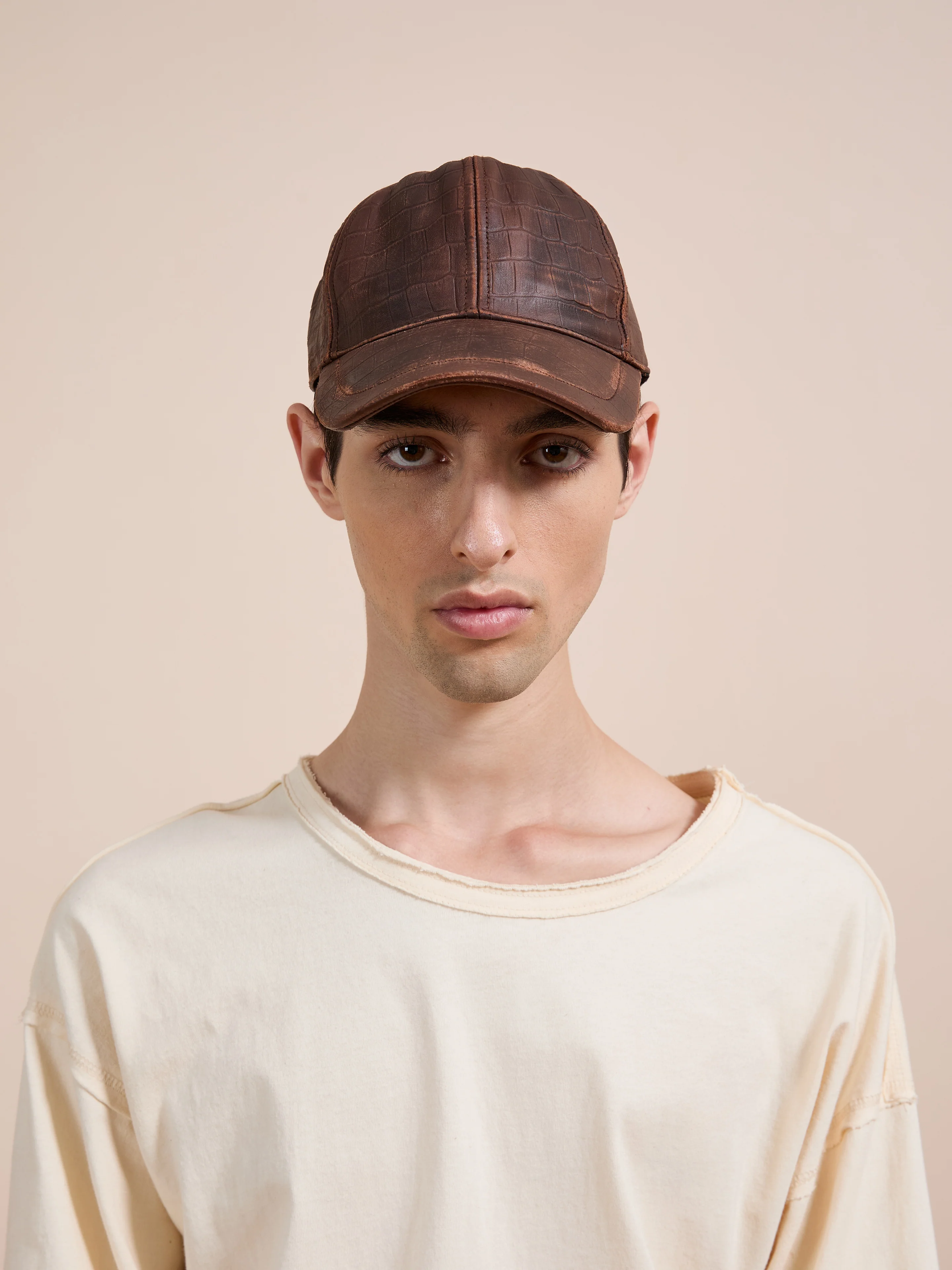 Croc Embossed Distressed Leather Cap