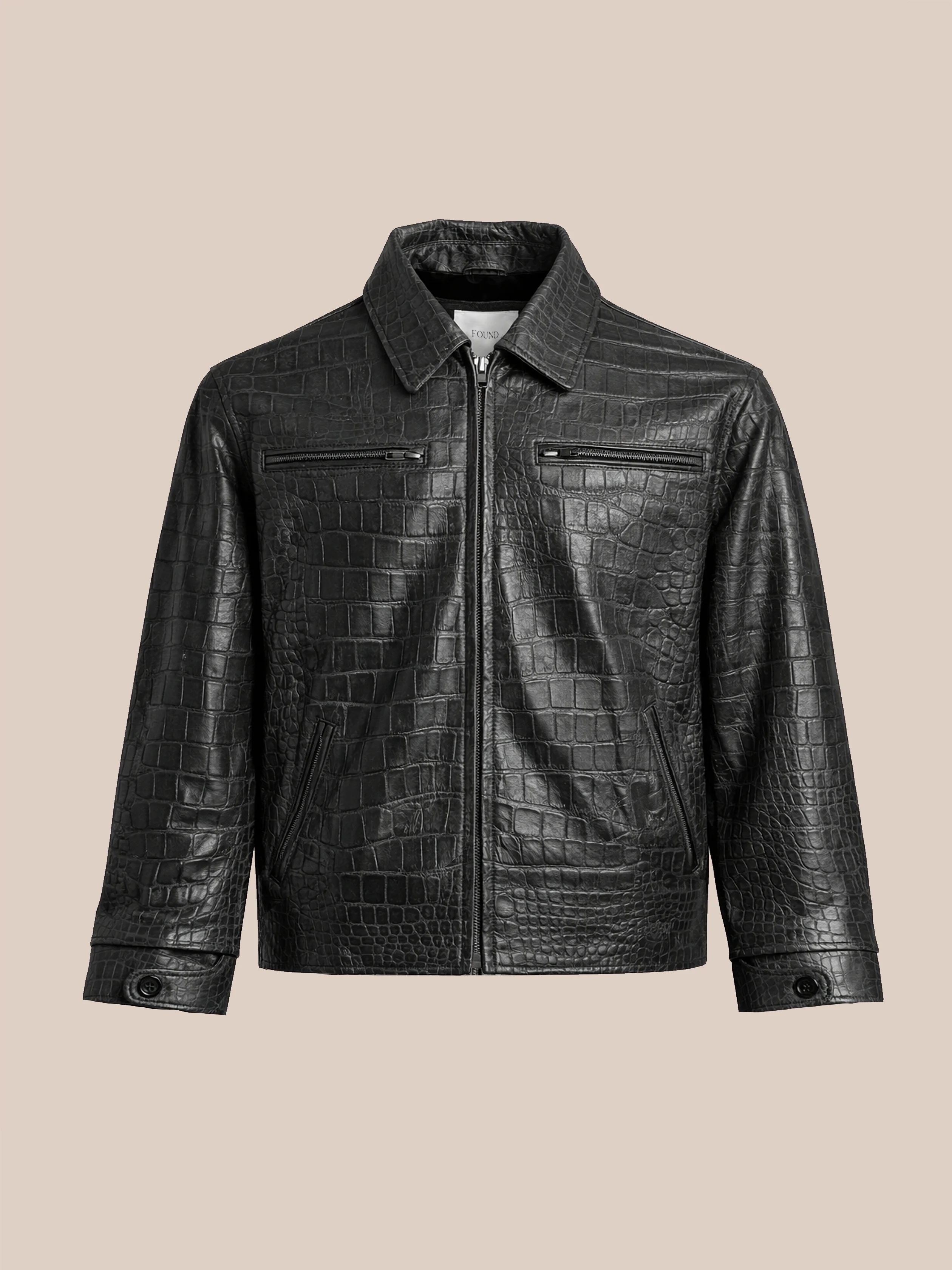 Marlboro Croc Embossed Leather Racer Jacket