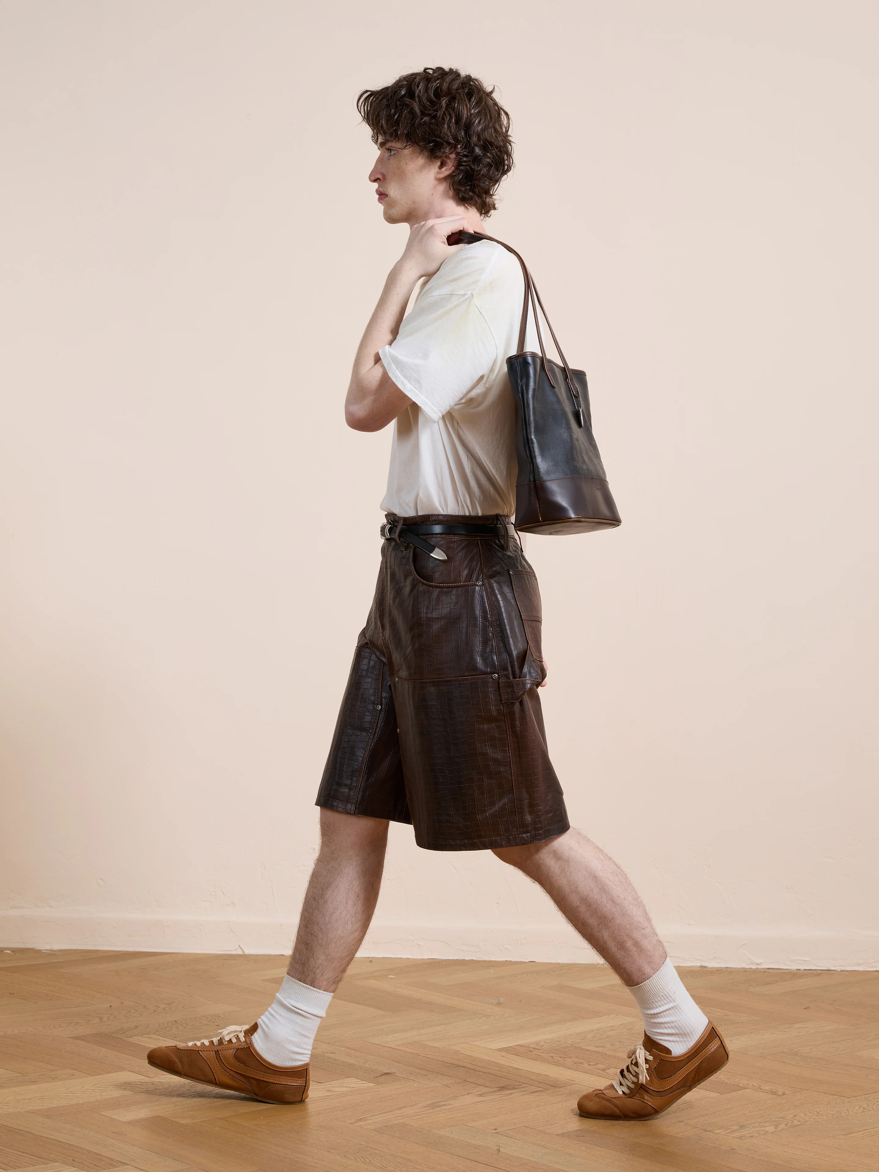 Distressed Croc Embossed Leather Shorts - Image 12
