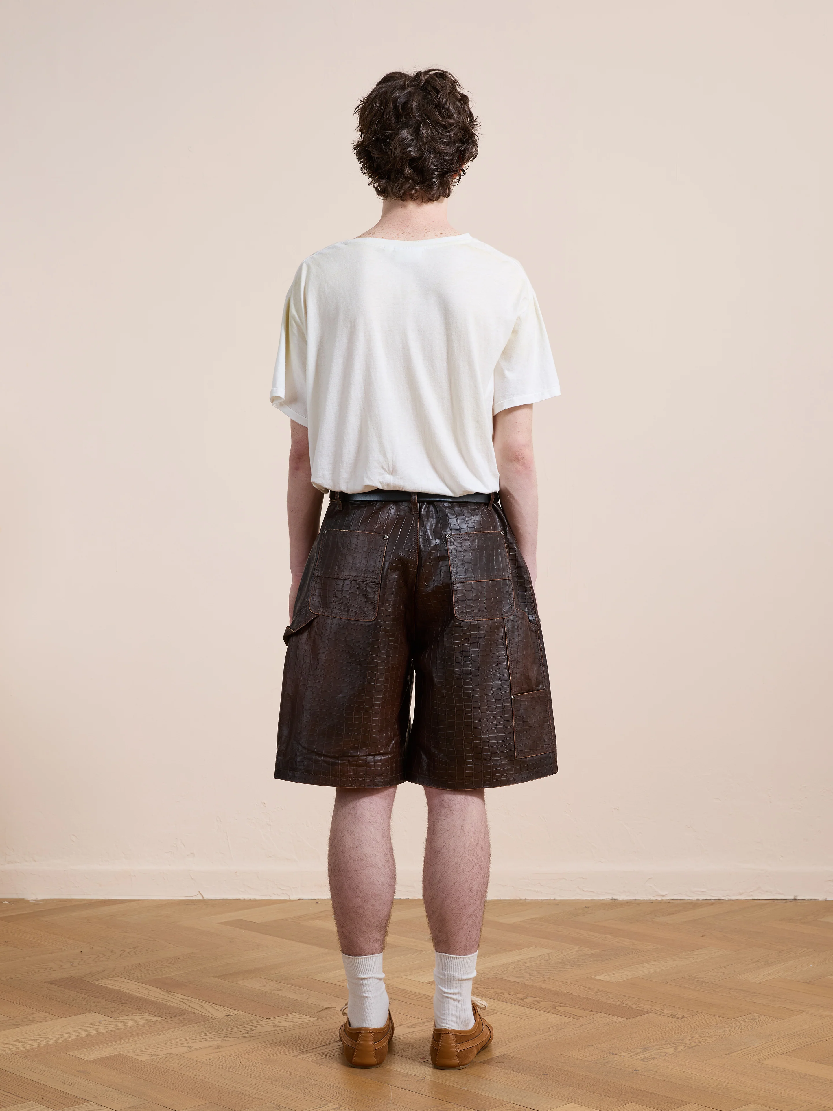 Distressed Croc Embossed Leather Shorts - Image 13