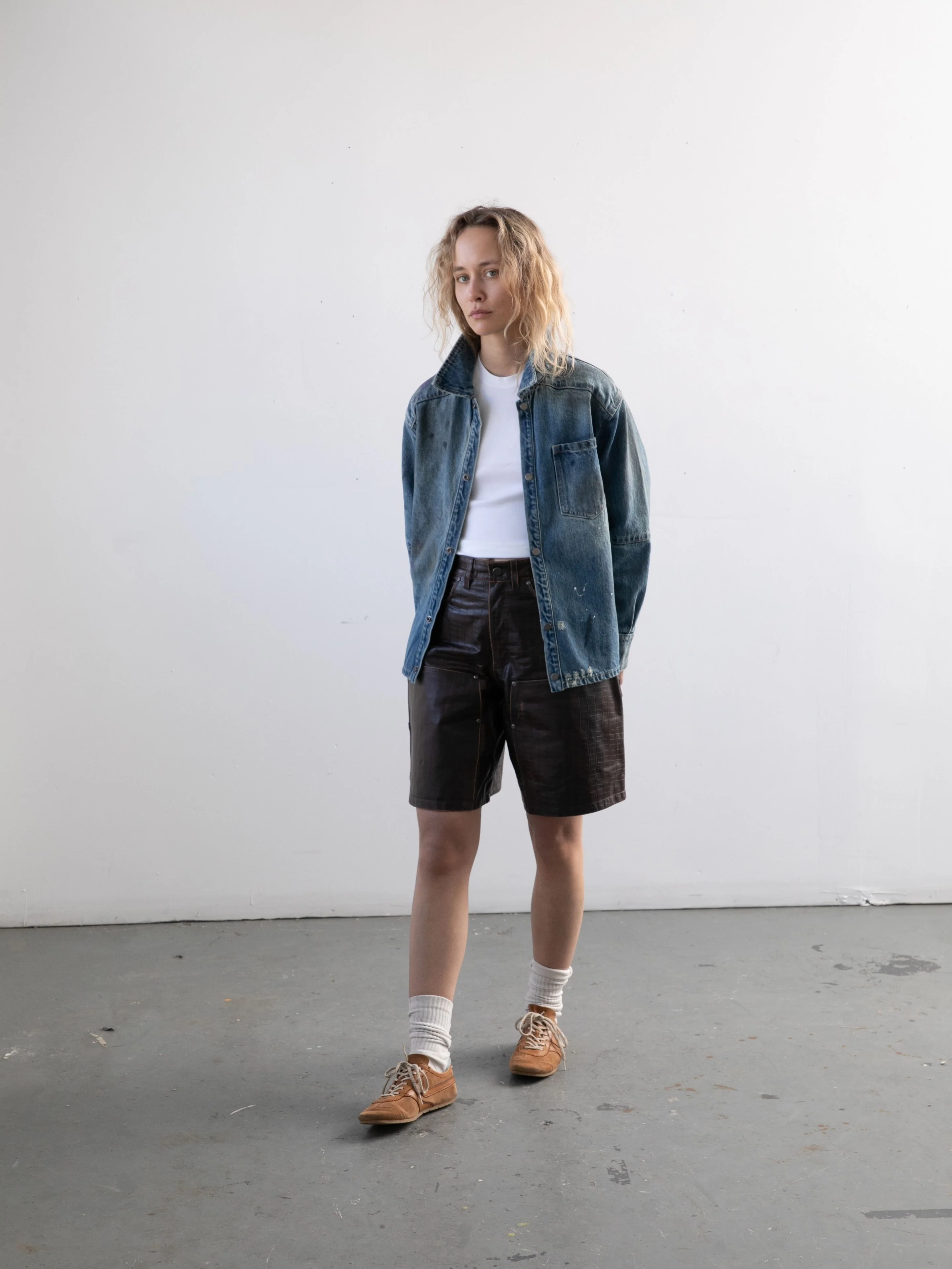 Distressed Croc Embossed Leather Shorts - Image 4