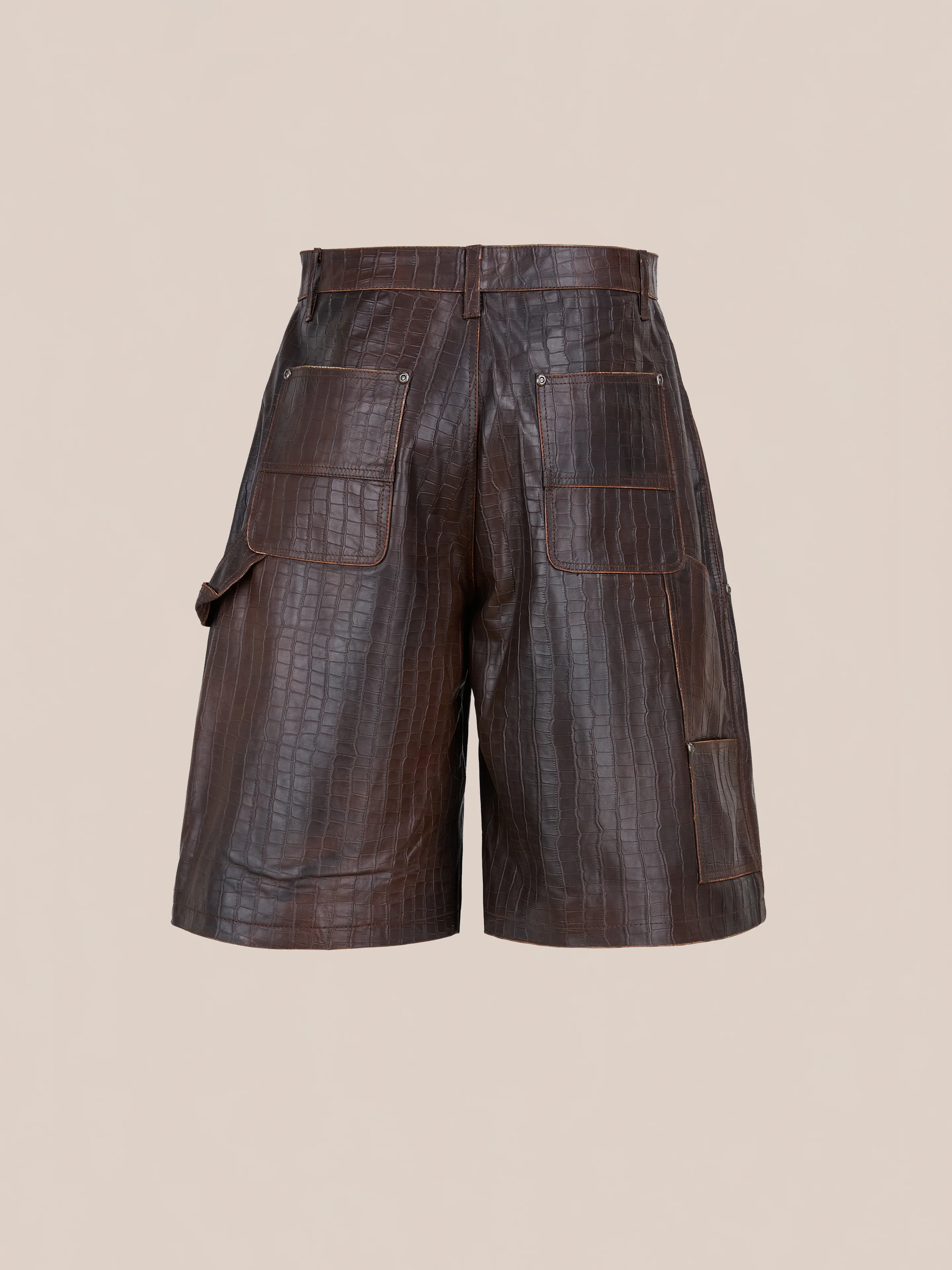 Distressed Croc Embossed Leather Shorts - Image 8