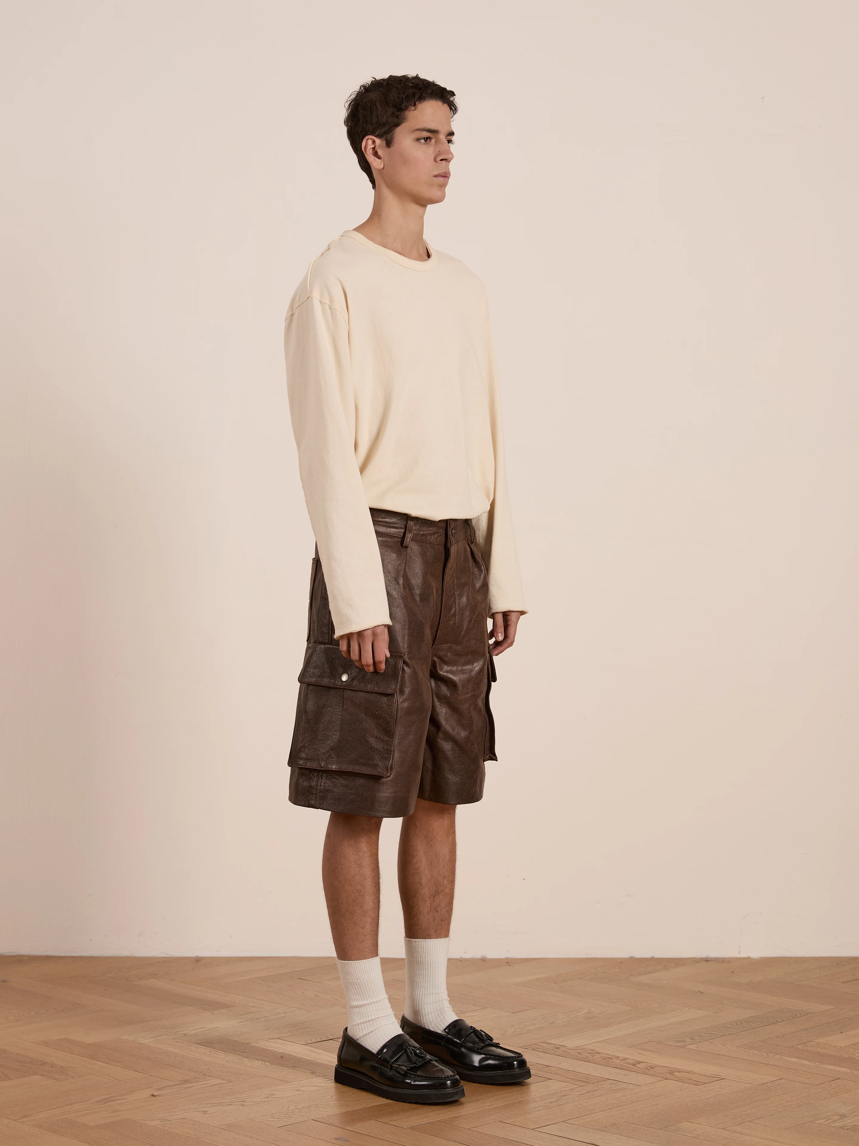 Dusk Distressed Genuine Leather Cargo Shorts - Image 13