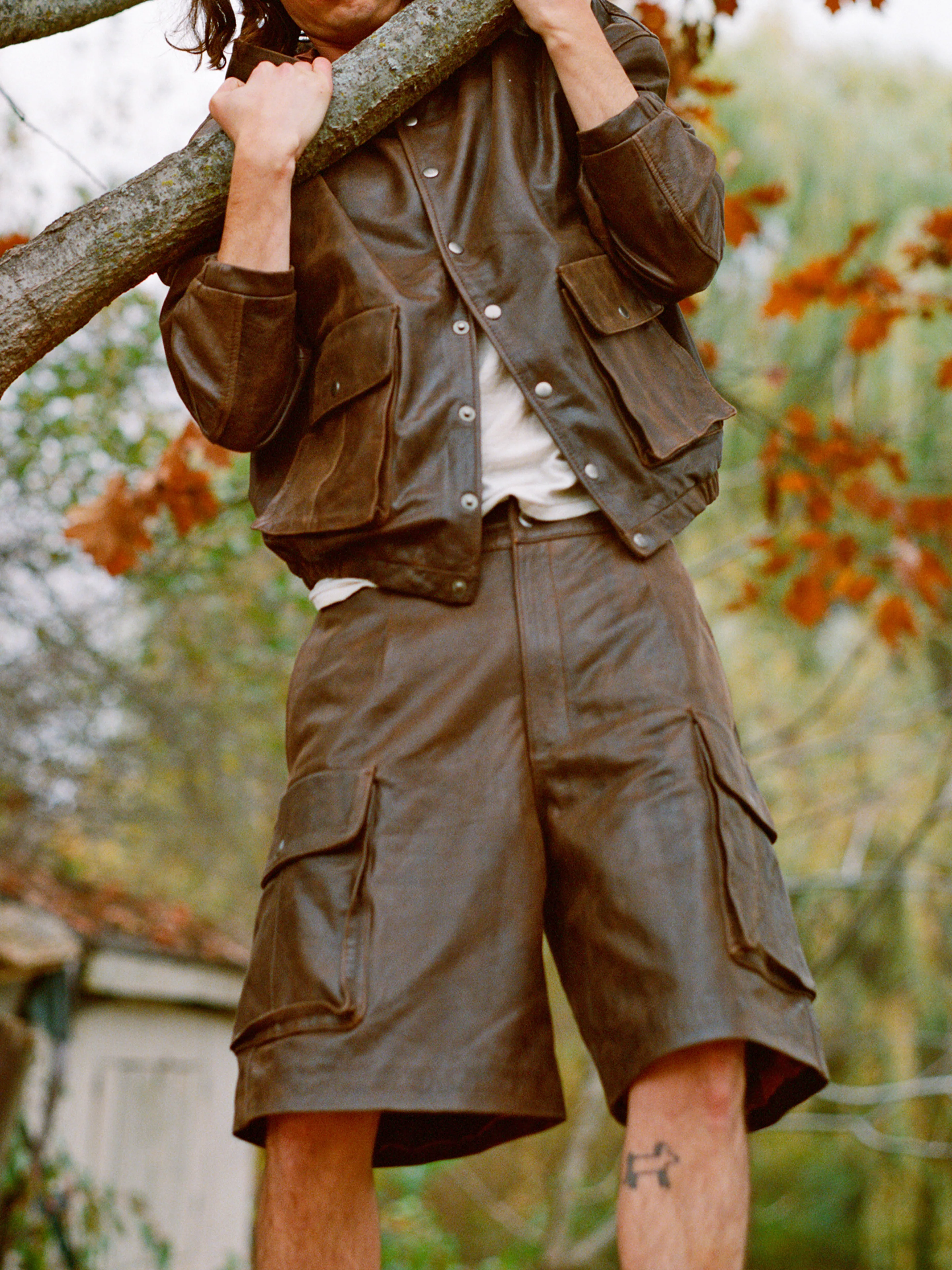 Dusk Distressed Genuine Leather Cargo Shorts - Image 8