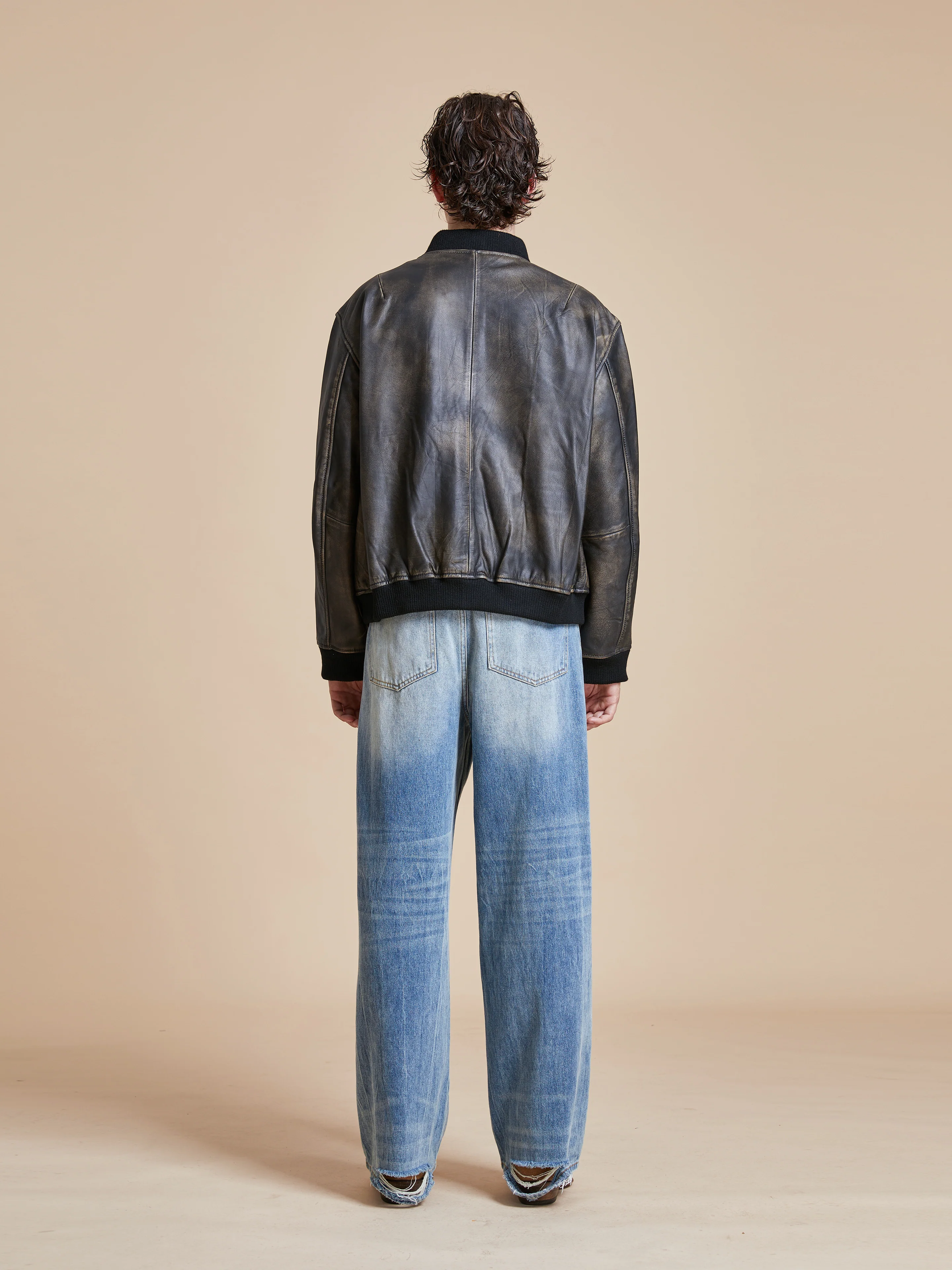 Distressed Pavement Leather Bomber Jacket - Image 13