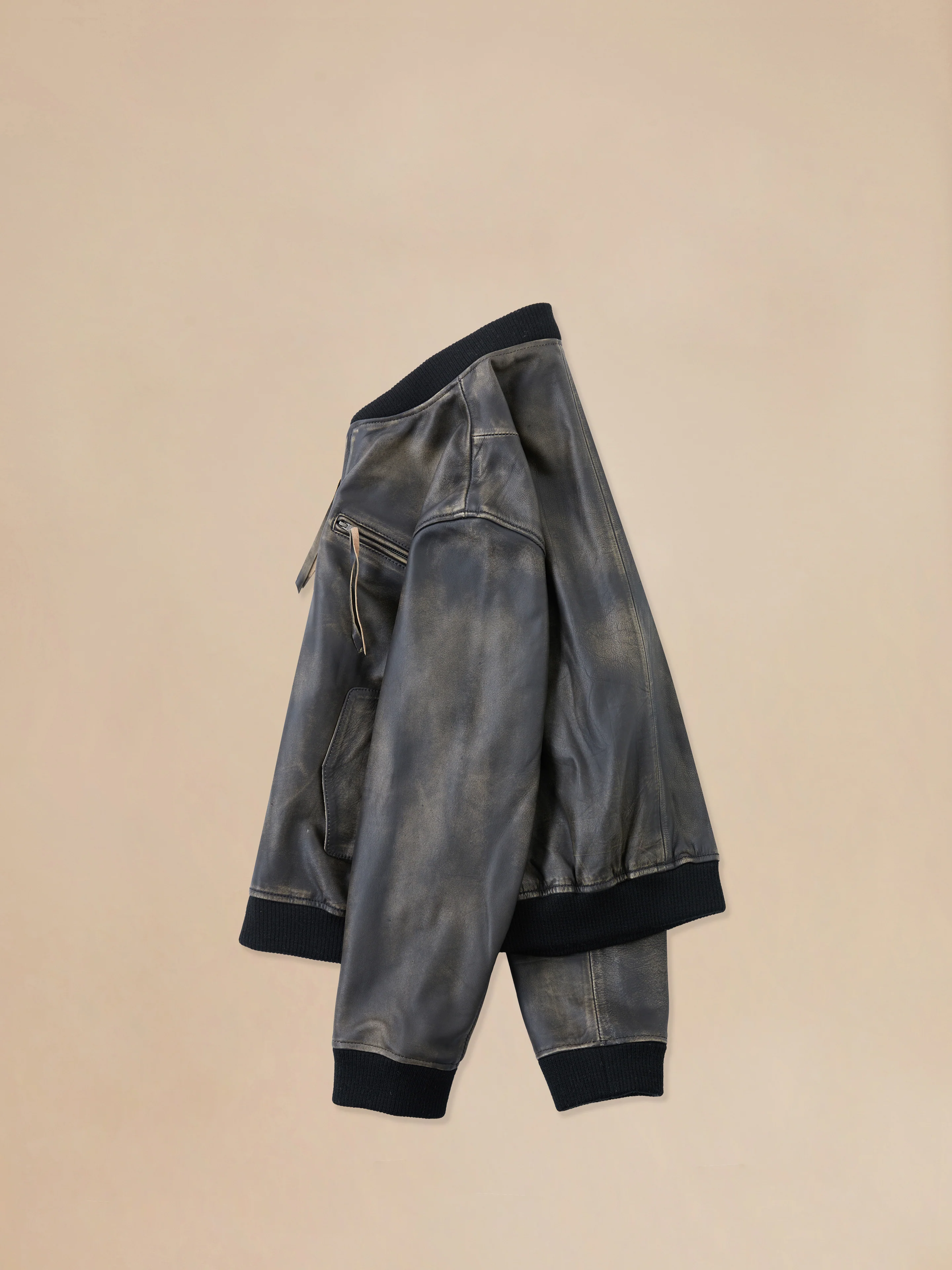 Distressed Pavement Leather Bomber Jacket - Image 15