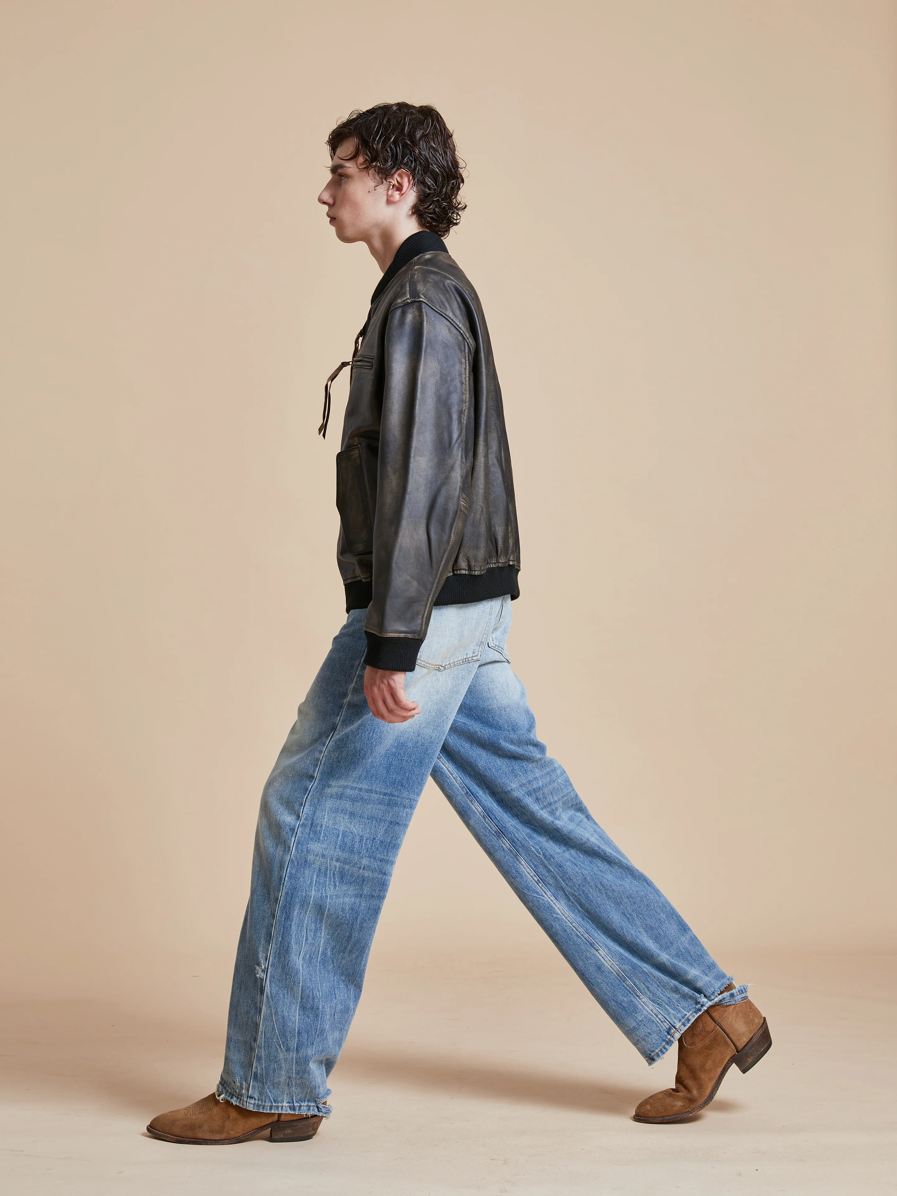 Distressed Pavement Leather Bomber Jacket - Image 18