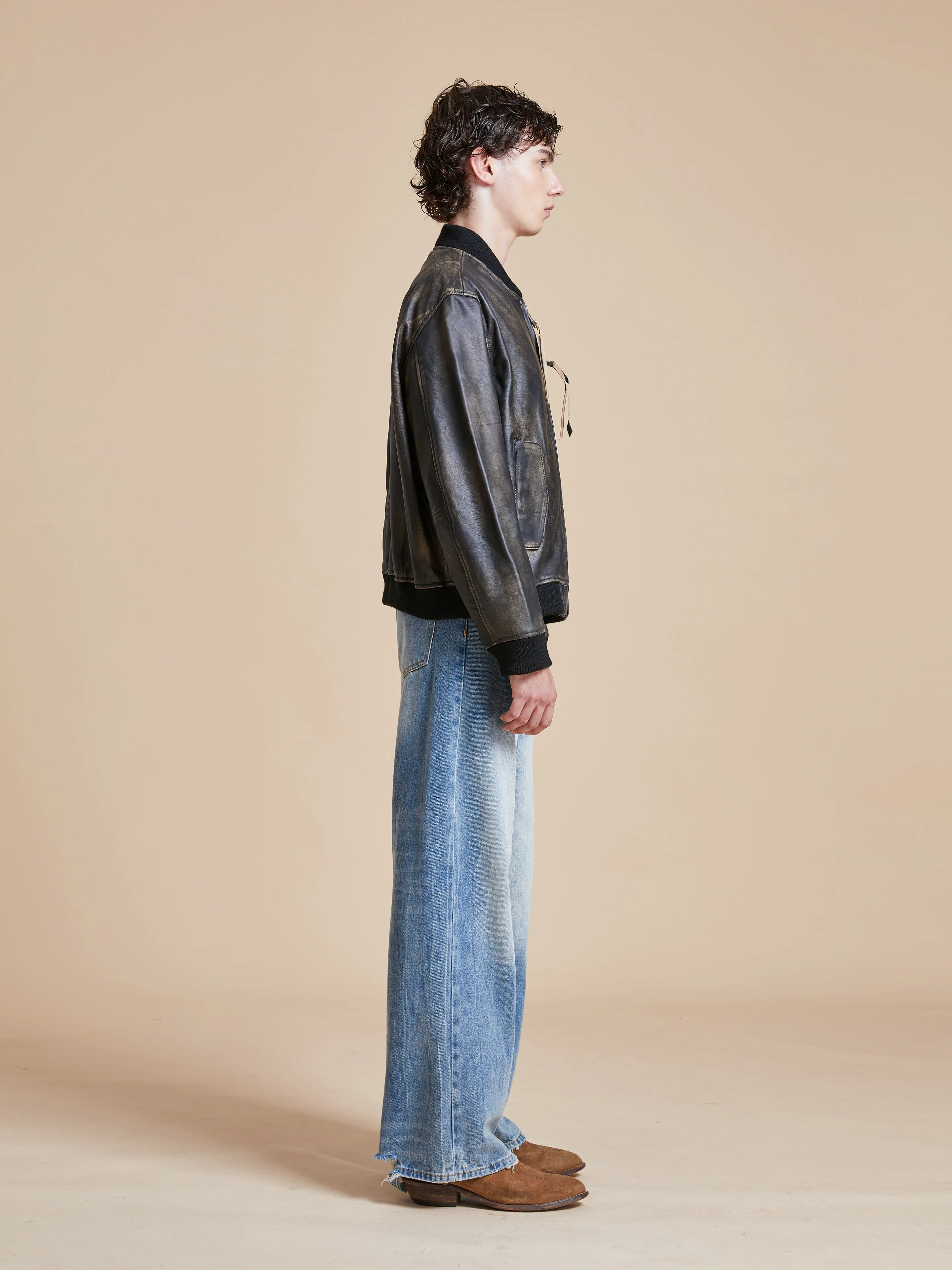 Distressed Pavement Leather Bomber Jacket - Image 19