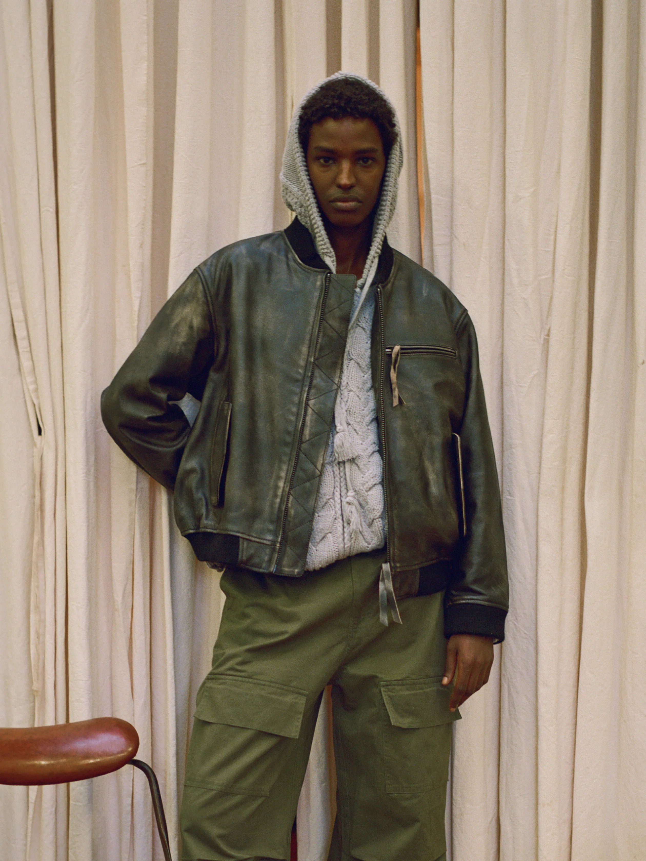 Distressed Pavement Leather Bomber Jacket - Image 3