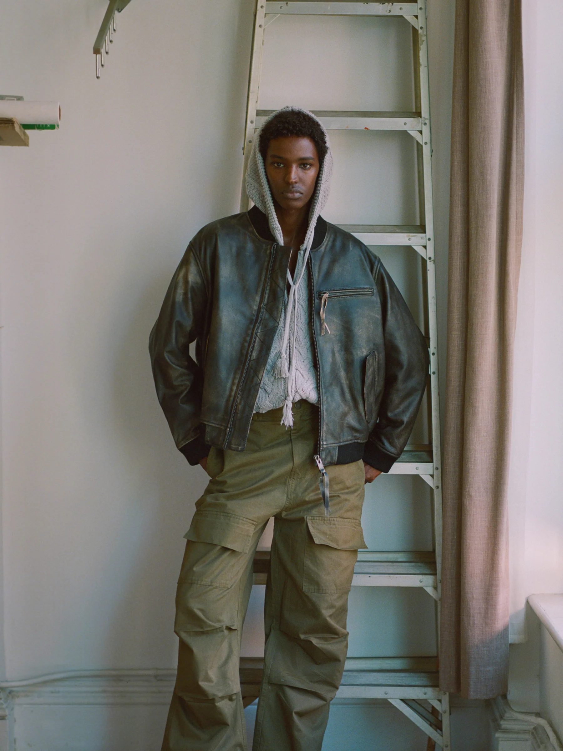Distressed Pavement Leather Bomber Jacket - Image 5