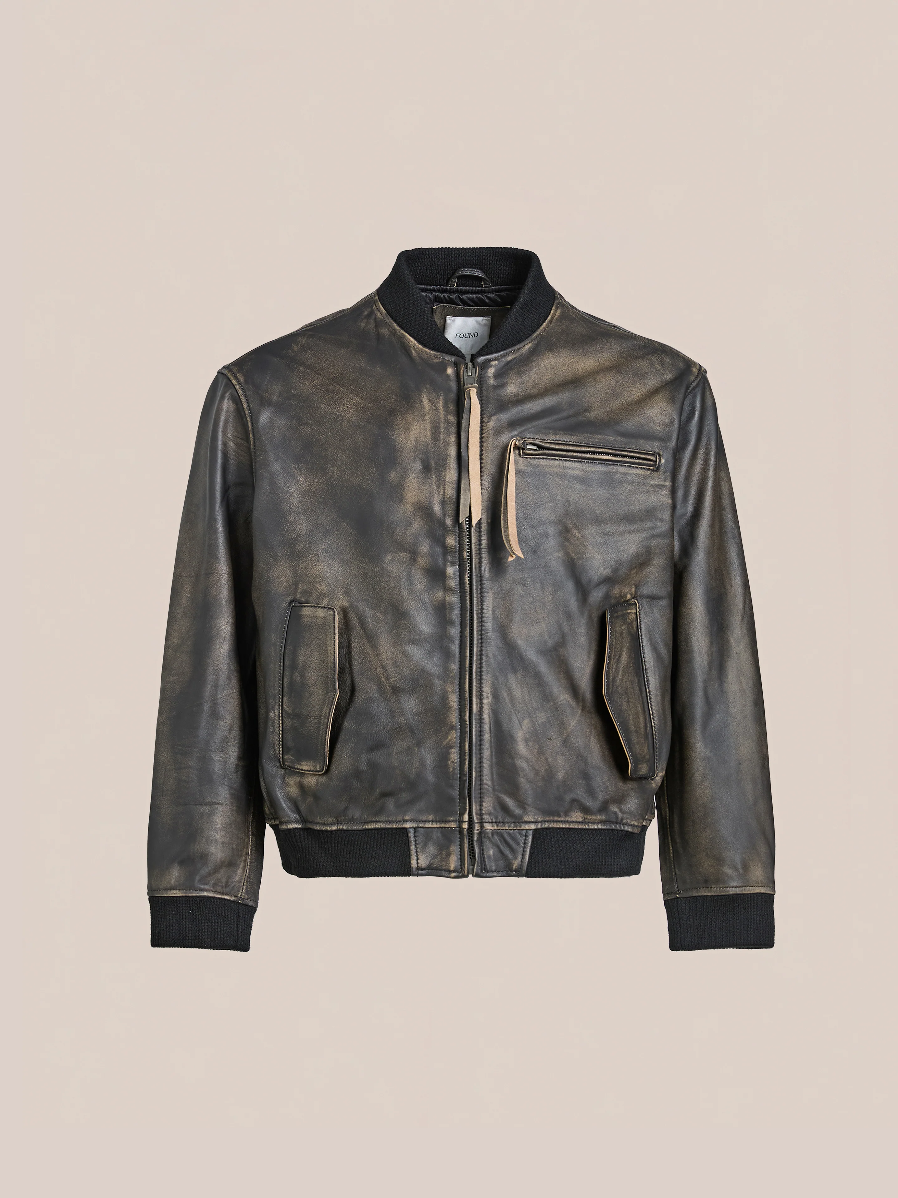 Distressed Pavement Leather Bomber Jacket - Image 7