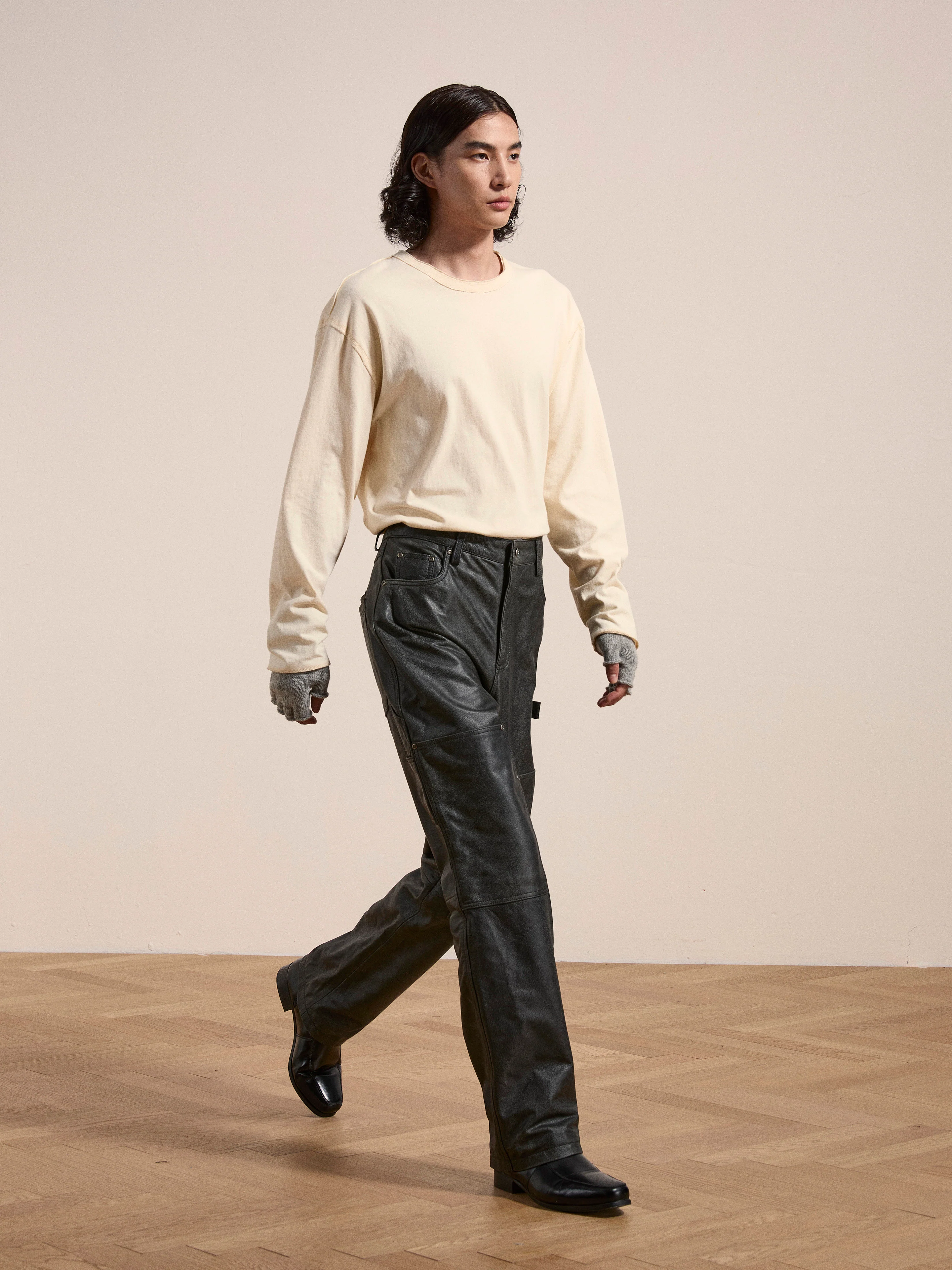 Distressed Genuine Leather Carpenter Pants - Image 3
