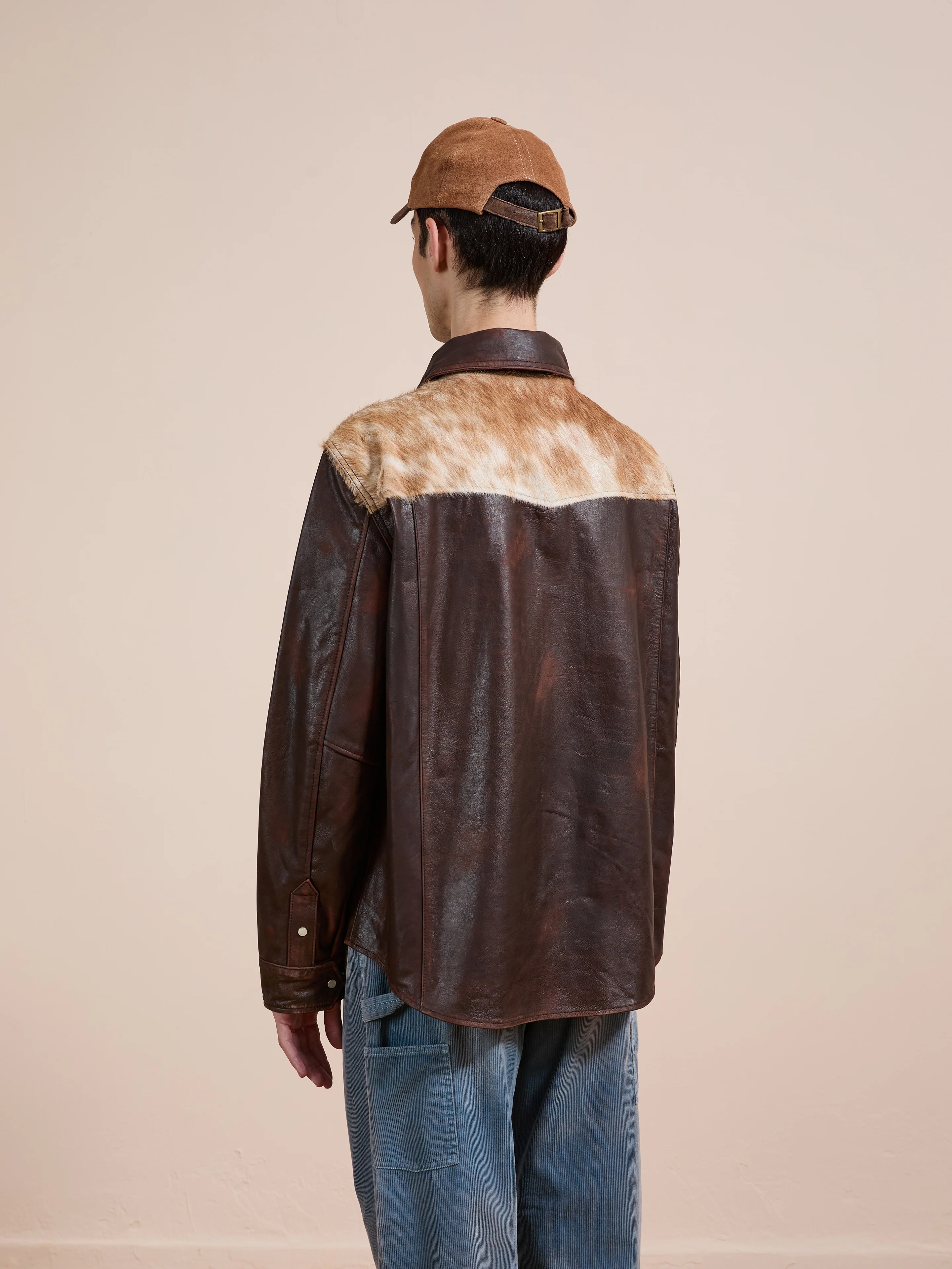 Distressed Leather Cowhide Contrast Western Shirt - Image 12