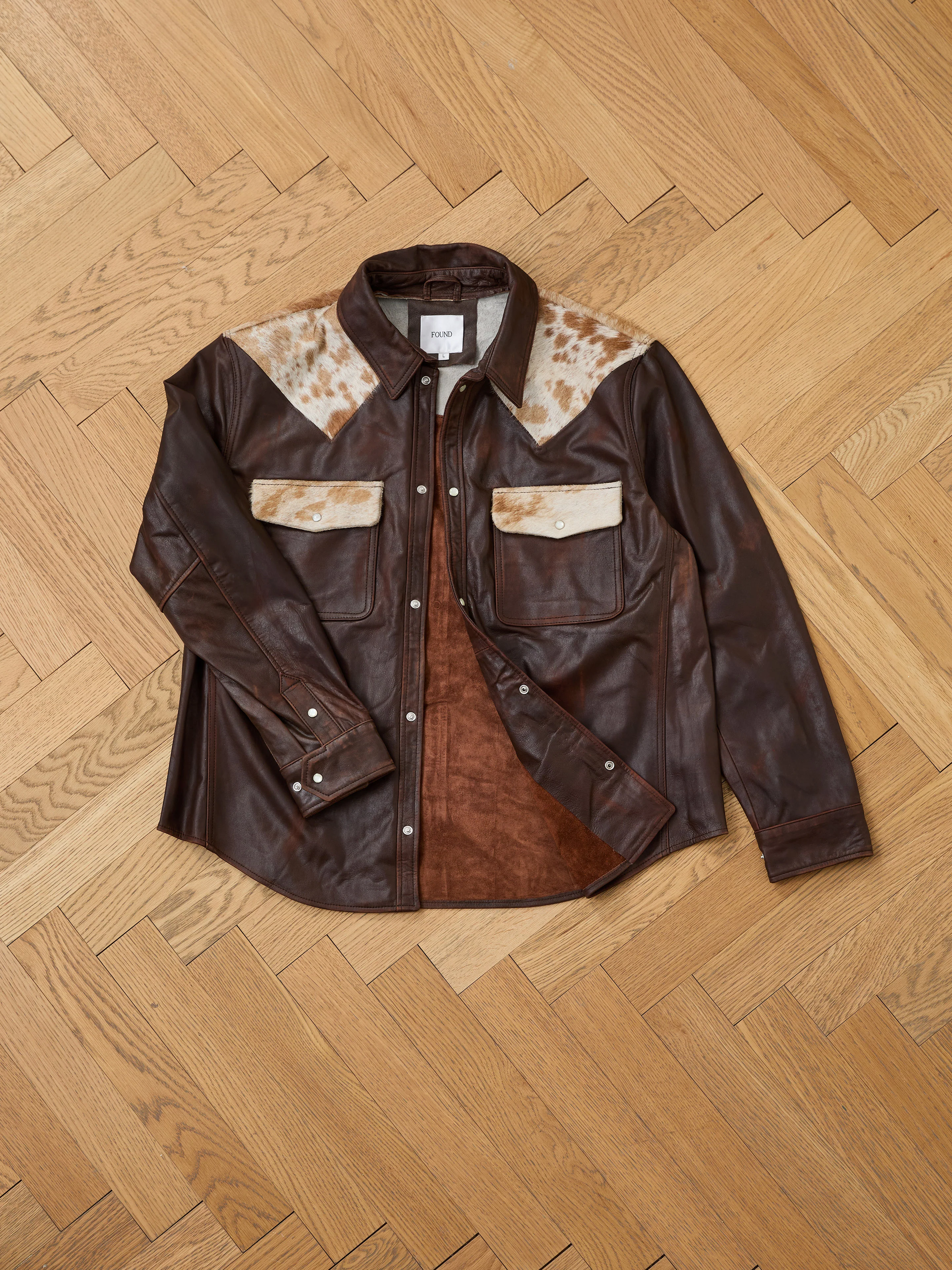 Distressed Leather Cowhide Contrast Western Shirt - Image 13