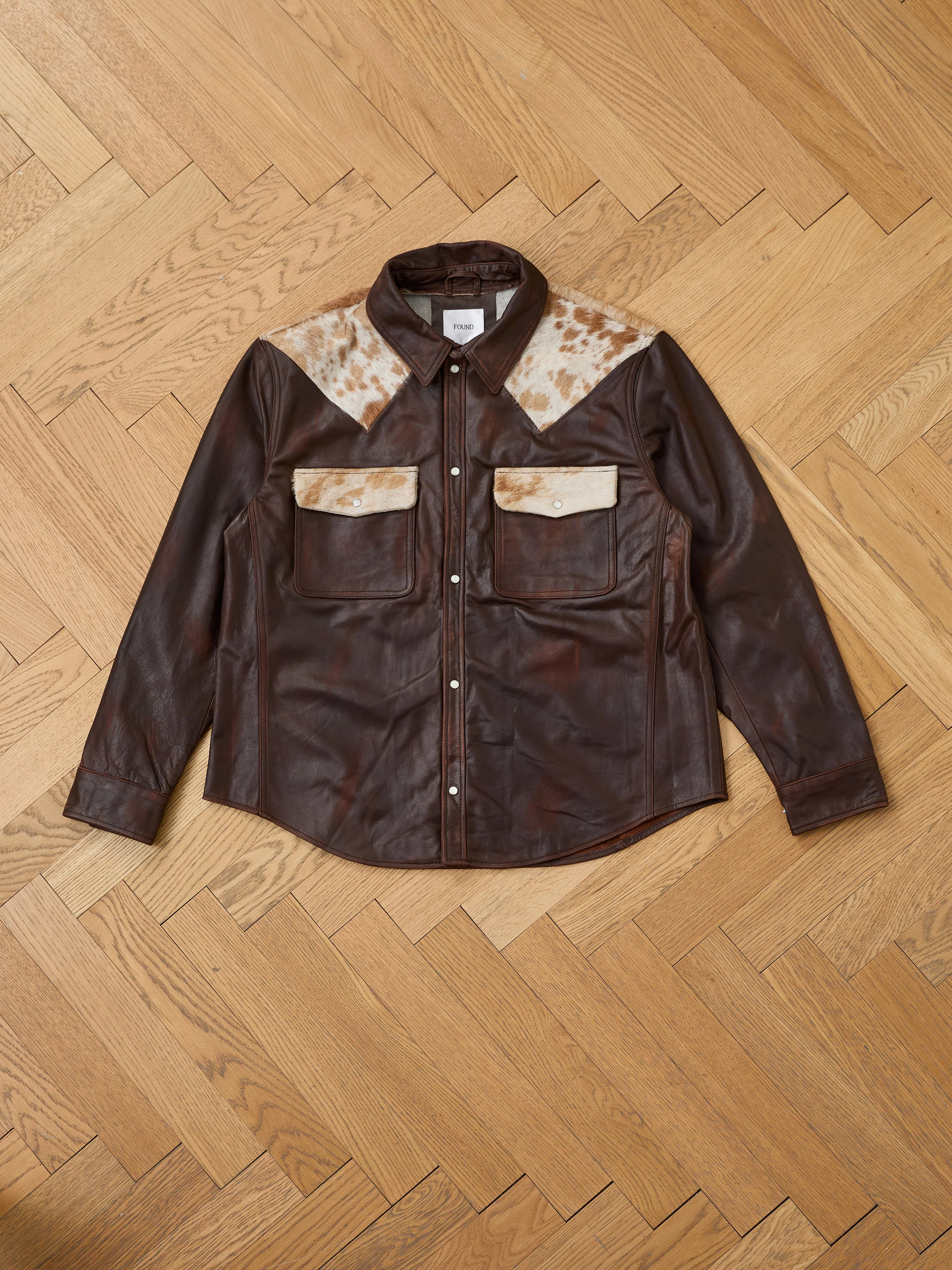 Distressed Leather Cowhide Contrast Western Shirt - Image 14