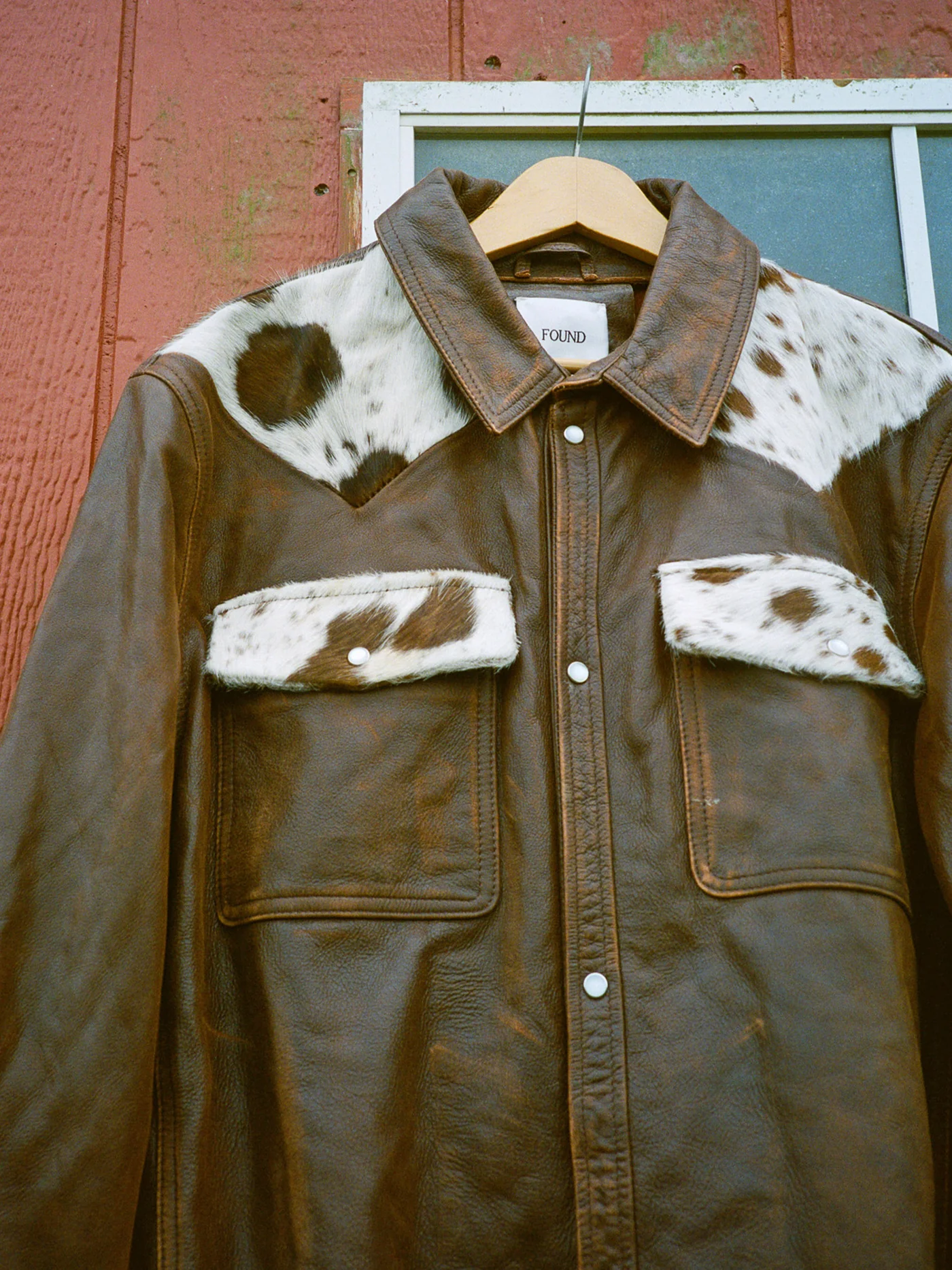 Distressed Leather Cowhide Contrast Western Shirt - Image 5