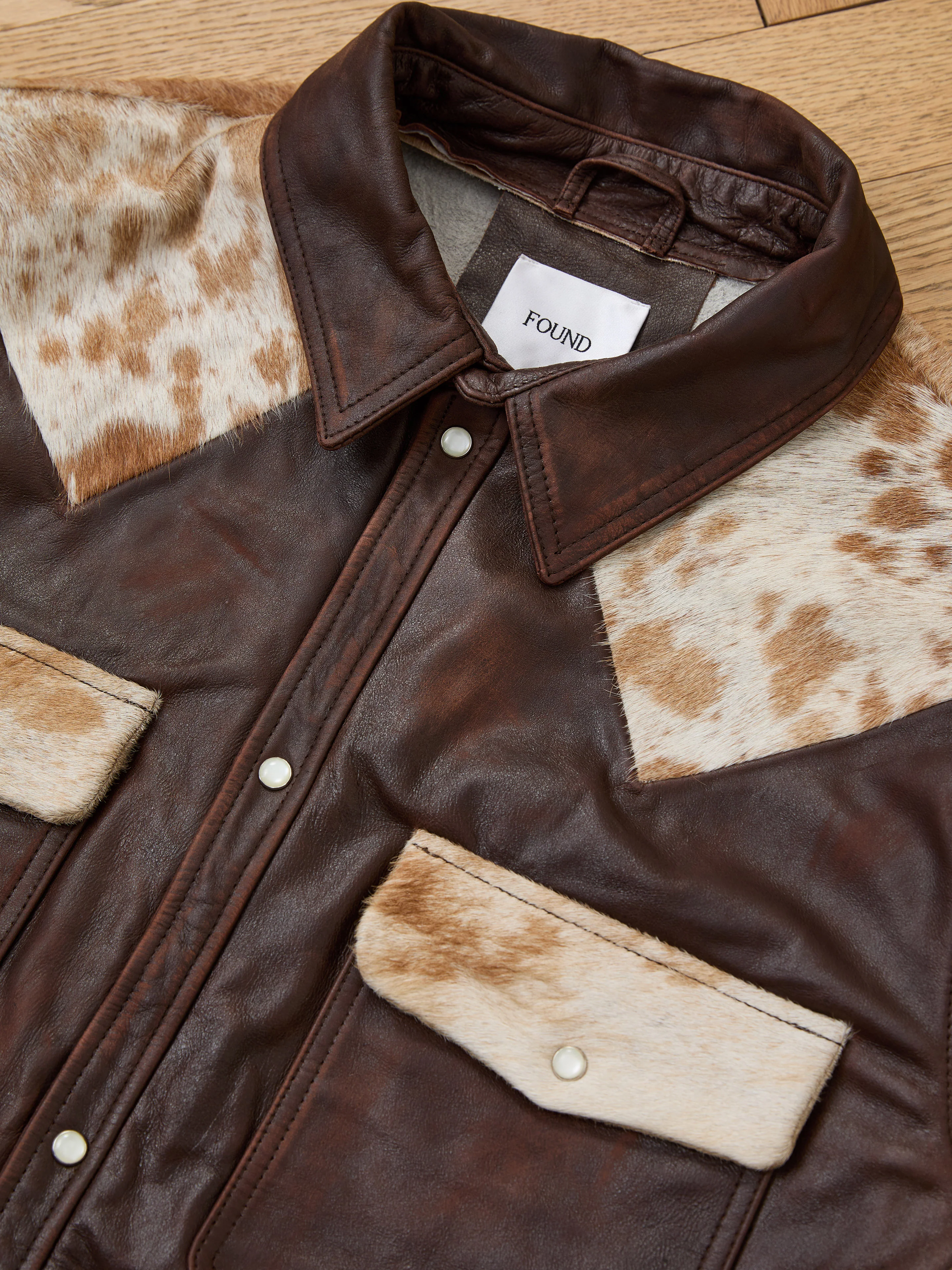 Distressed Leather Cowhide Contrast Western Shirt - Image 7
