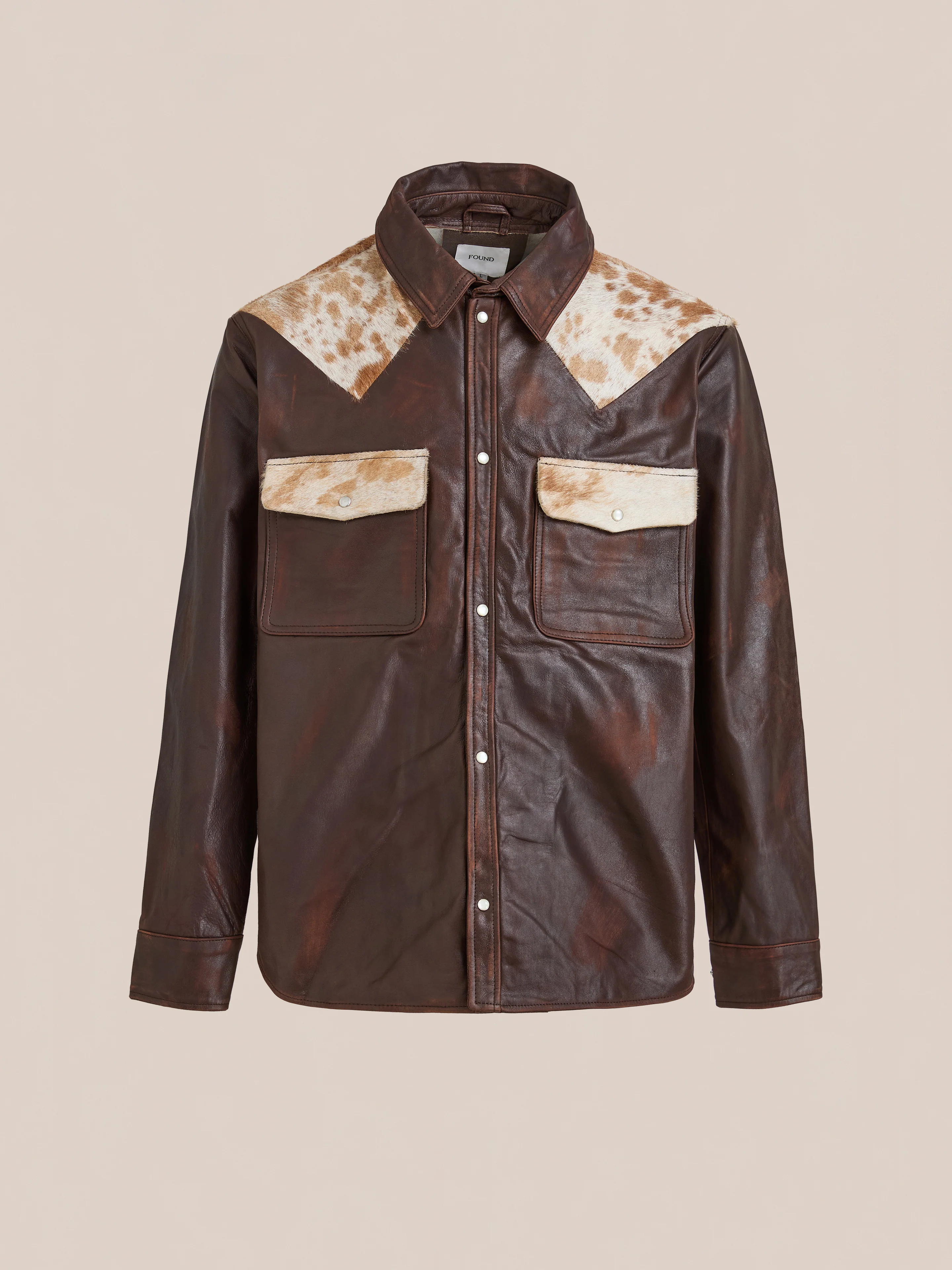 Distressed Leather Cowhide Contrast Western Shirt - Image 8