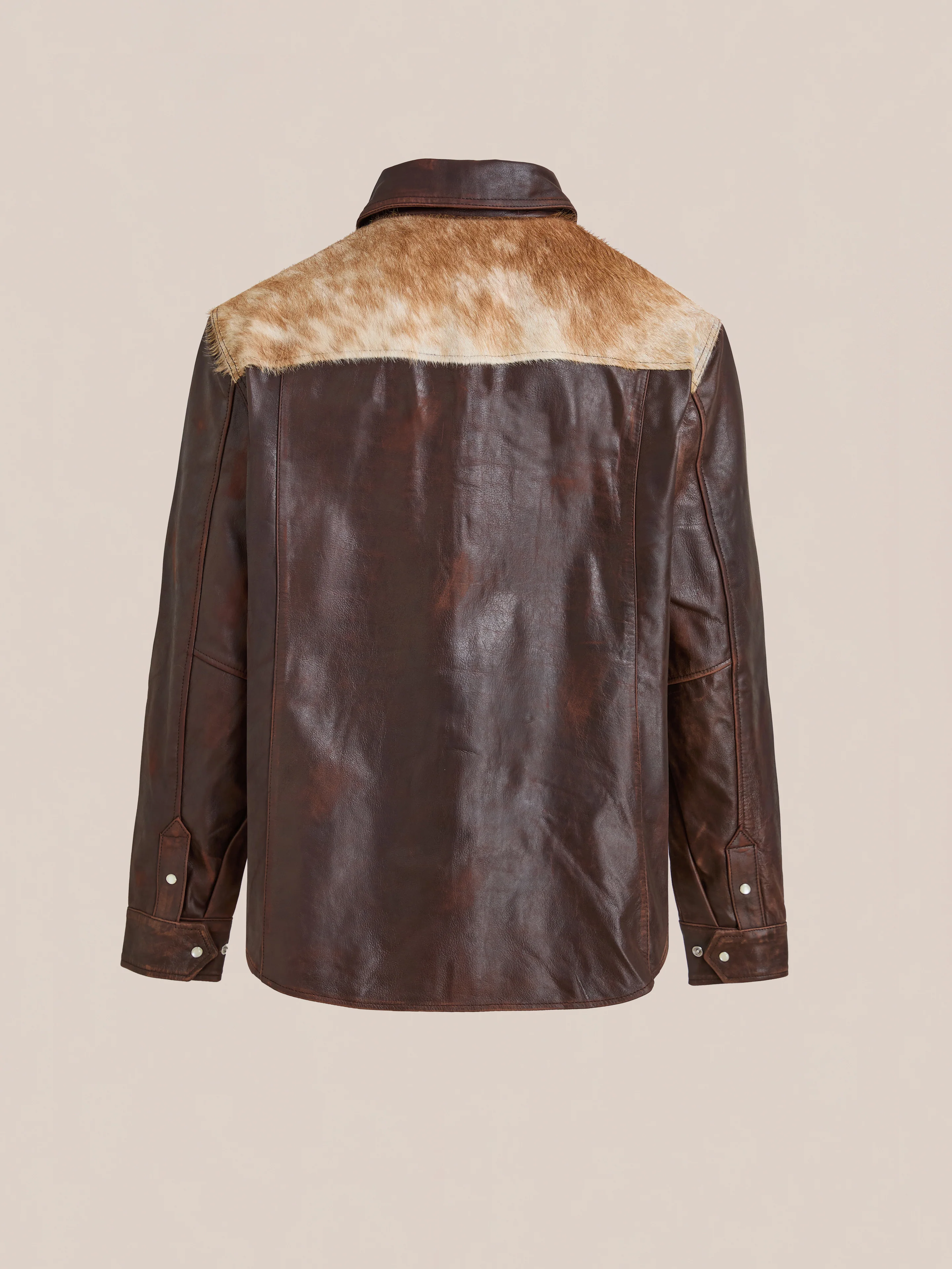 Distressed Leather Cowhide Contrast Western Shirt - Image 9