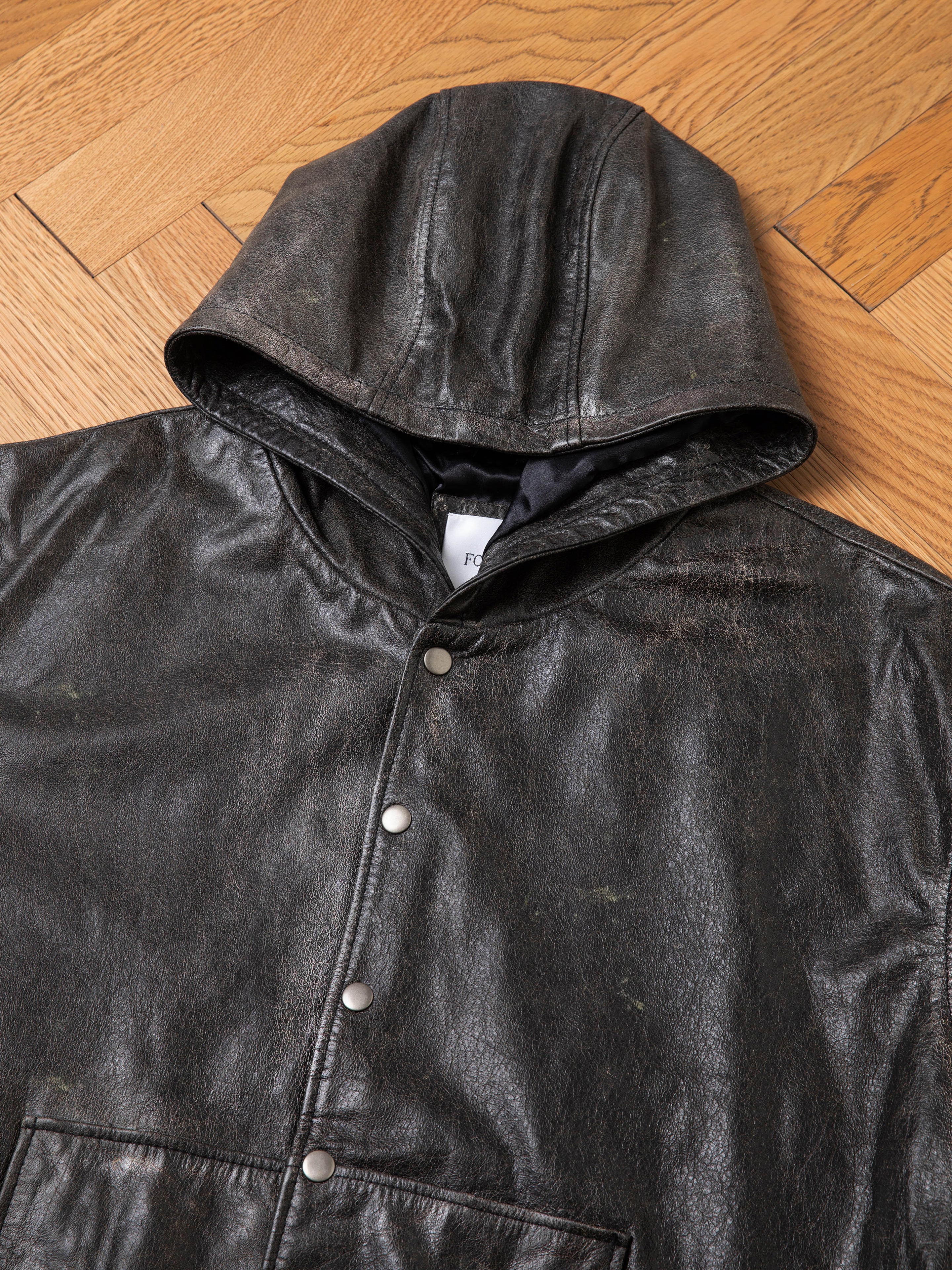 Distressed Genuine Leather Hoodie - Image 10