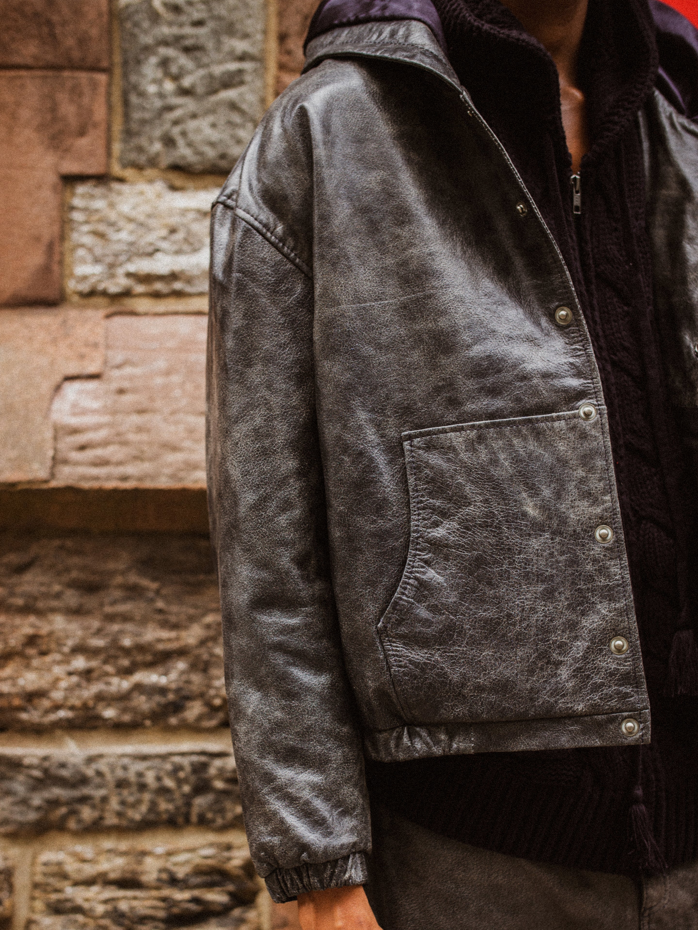 Distressed Genuine Leather Hoodie - Image 11