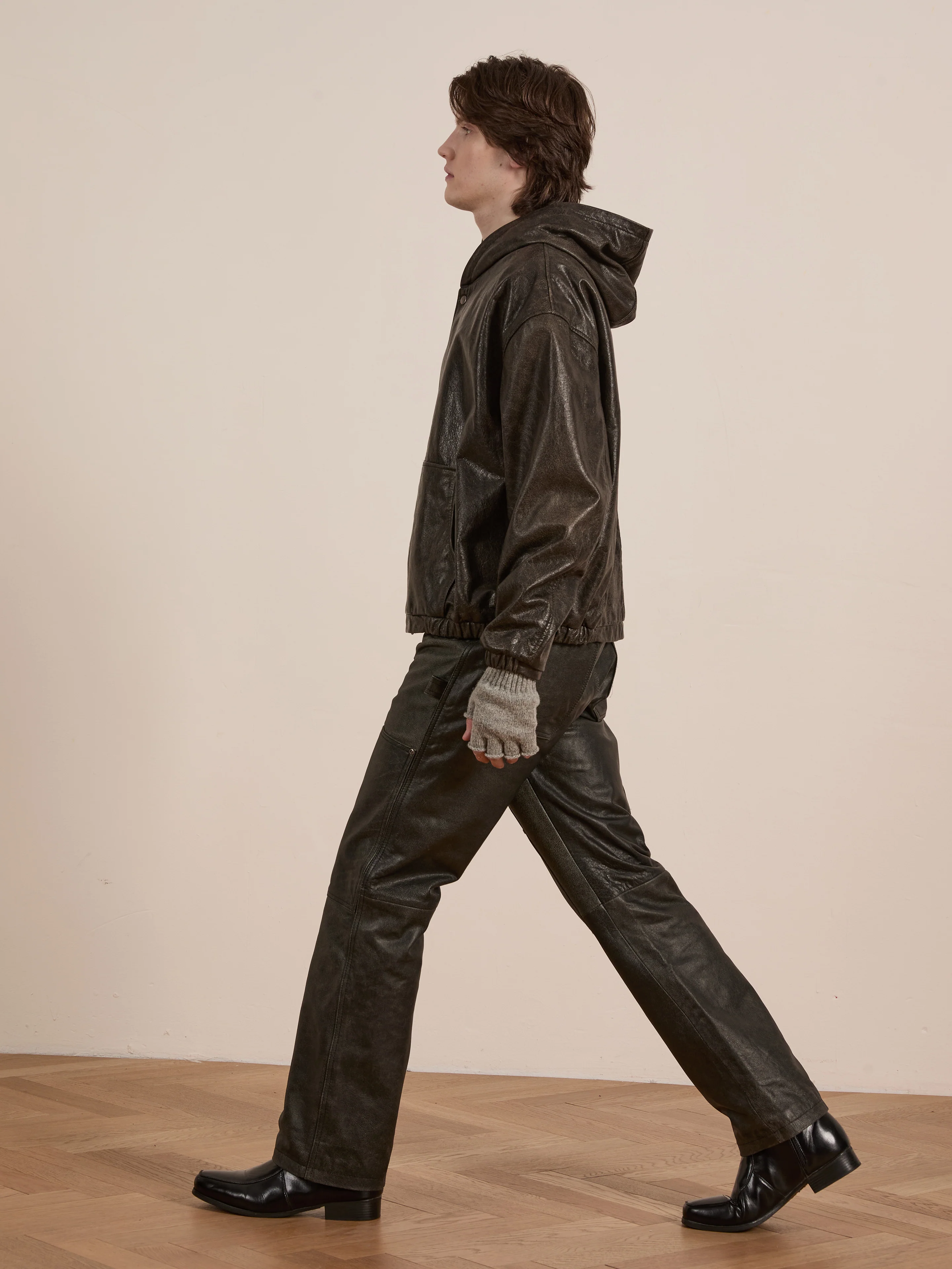 Distressed Genuine Leather Hoodie - Image 13