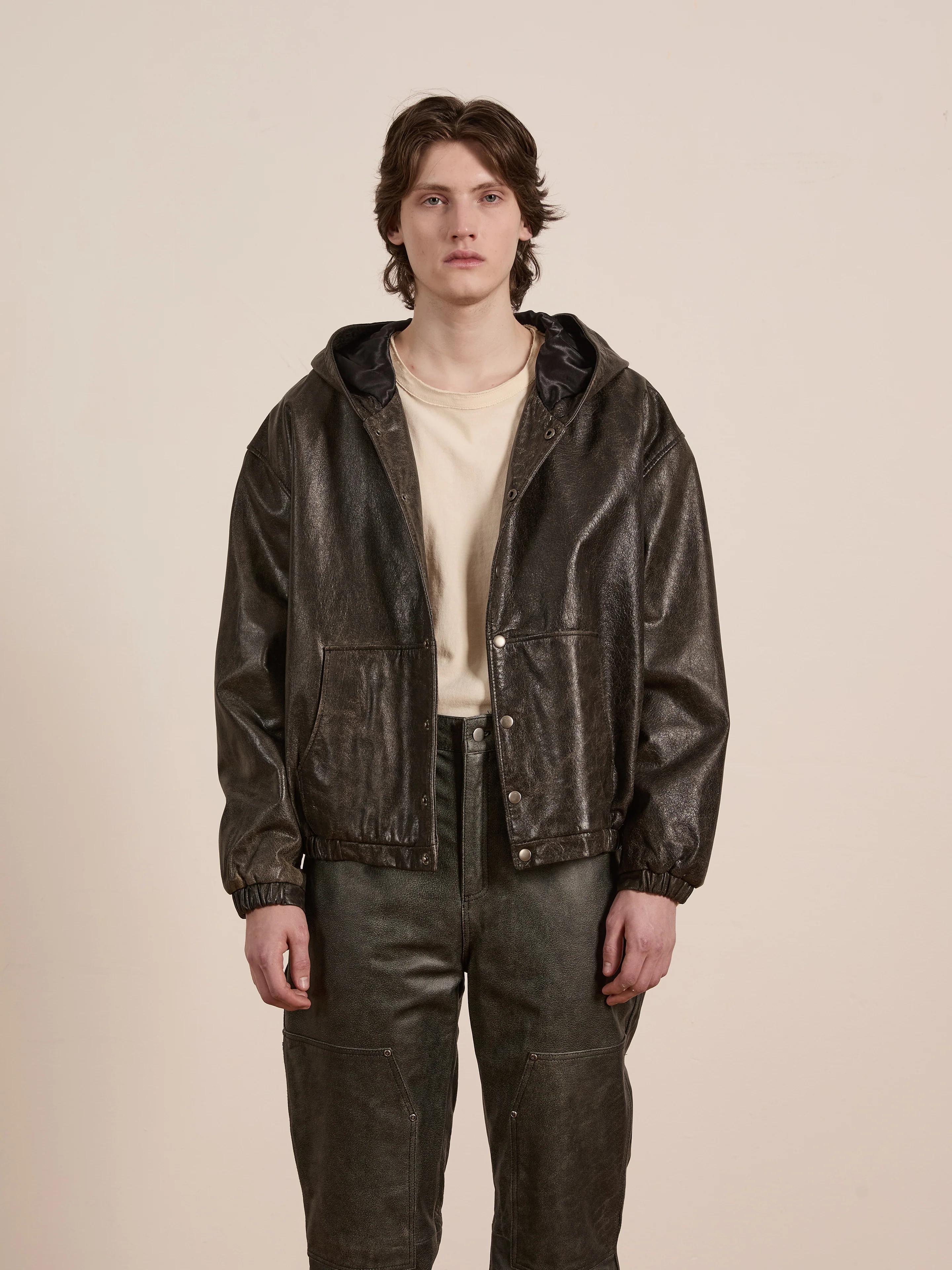 Distressed Genuine Leather Hoodie - Image 17