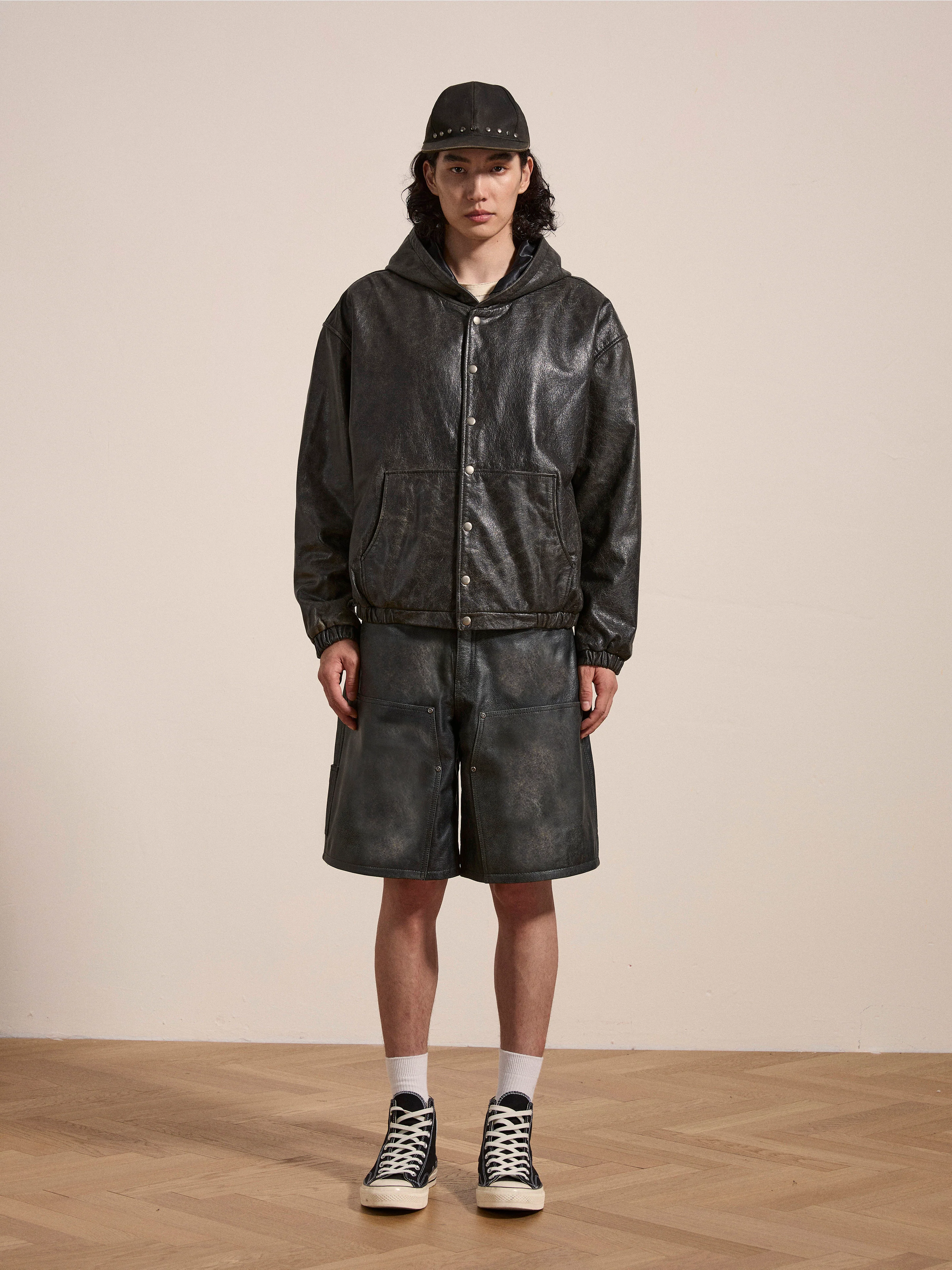 Distressed Genuine Leather Hoodie - Image 3