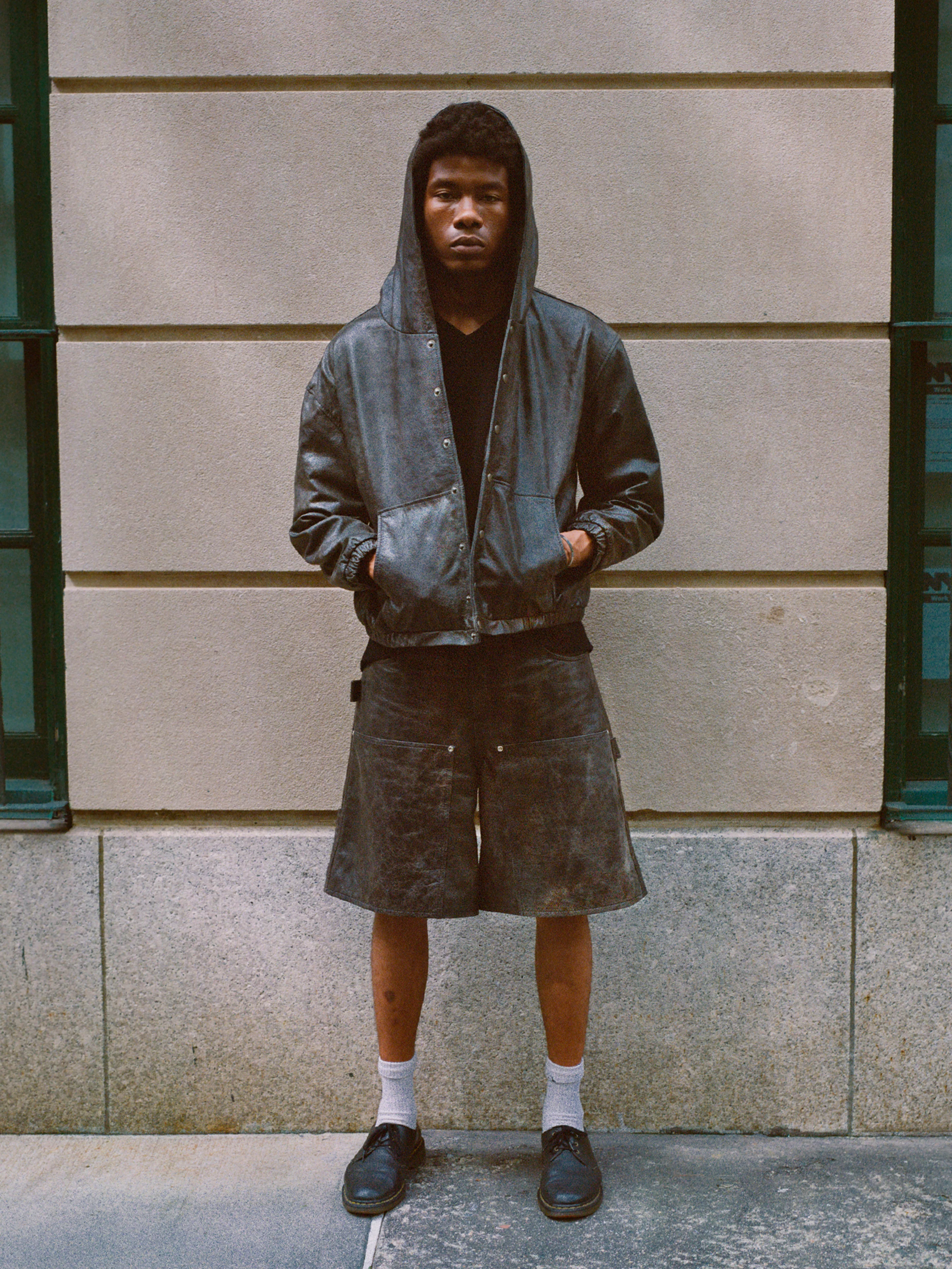 Distressed Genuine Leather Hoodie - Image 4