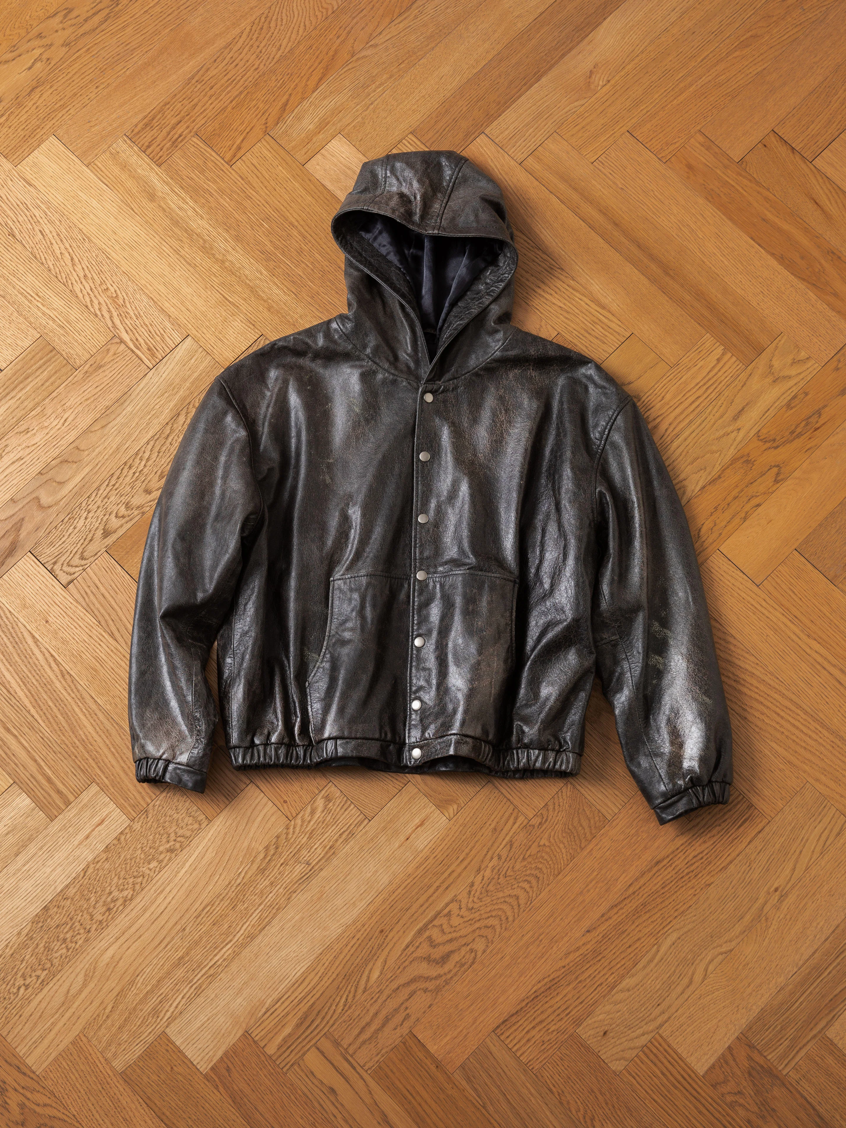 Distressed Genuine Leather Hoodie - Image 8