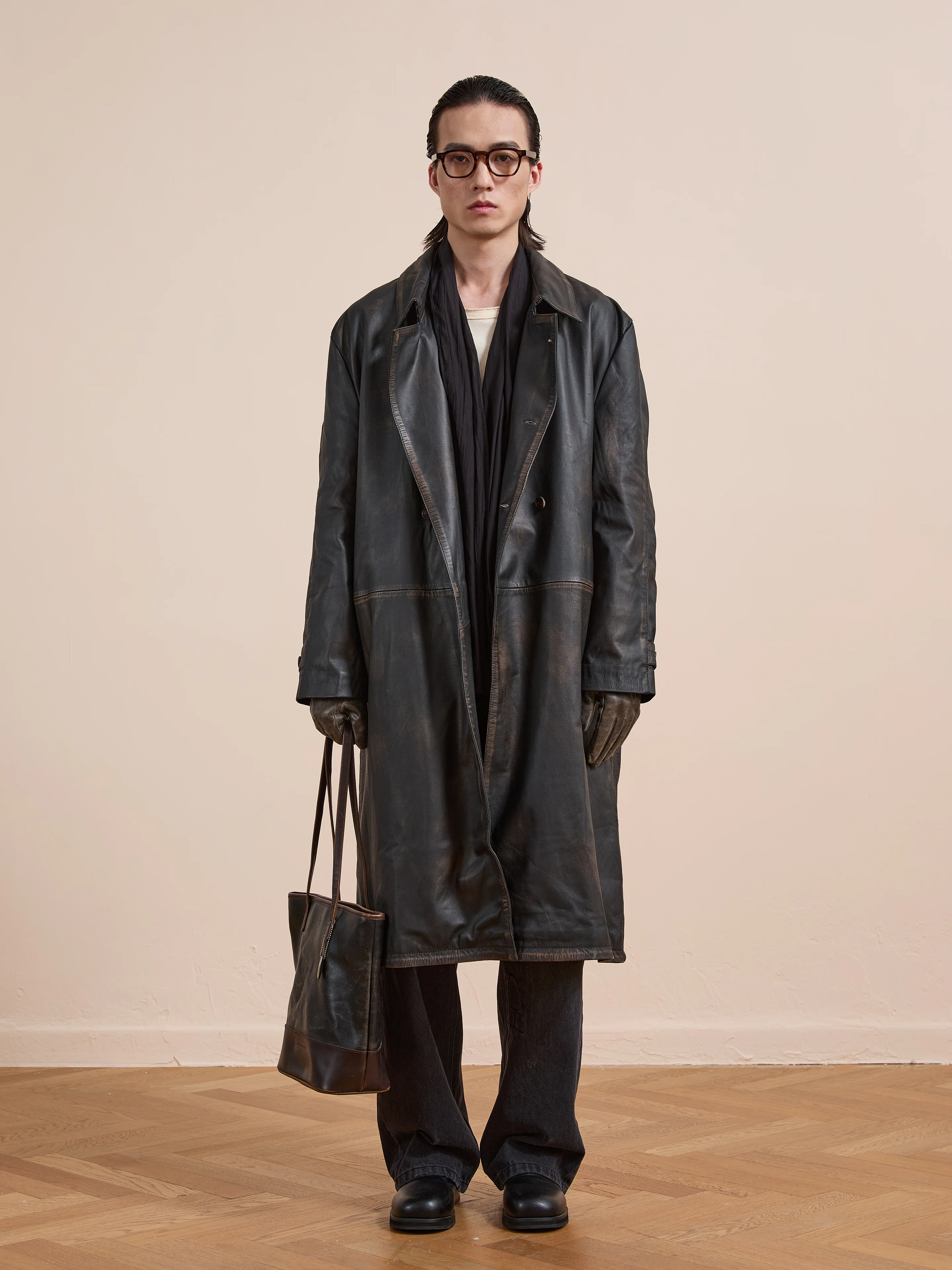 Distressed Leather Trench Coat - Image 10