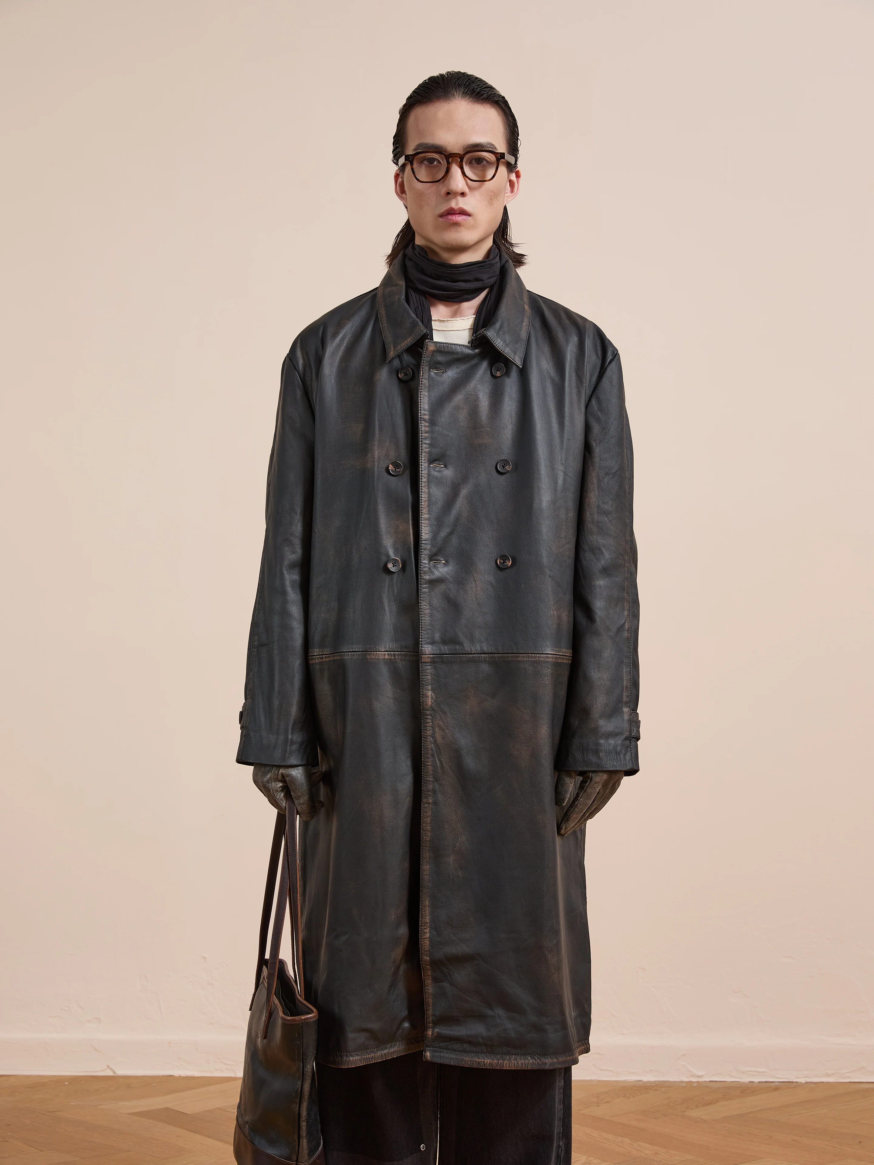 Distressed Leather Trench Coat - Image 18