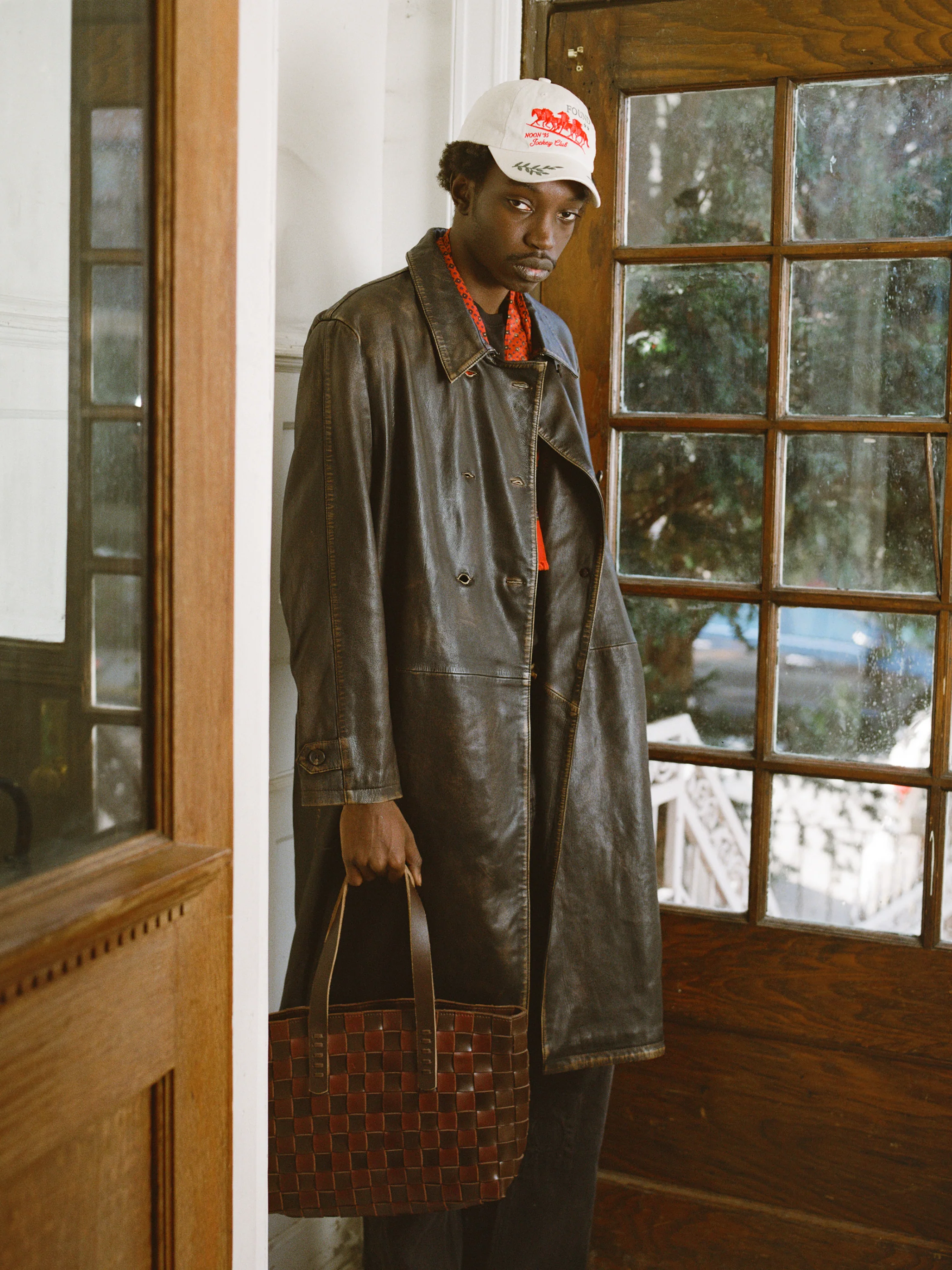 Distressed Leather Trench Coat - Image 2