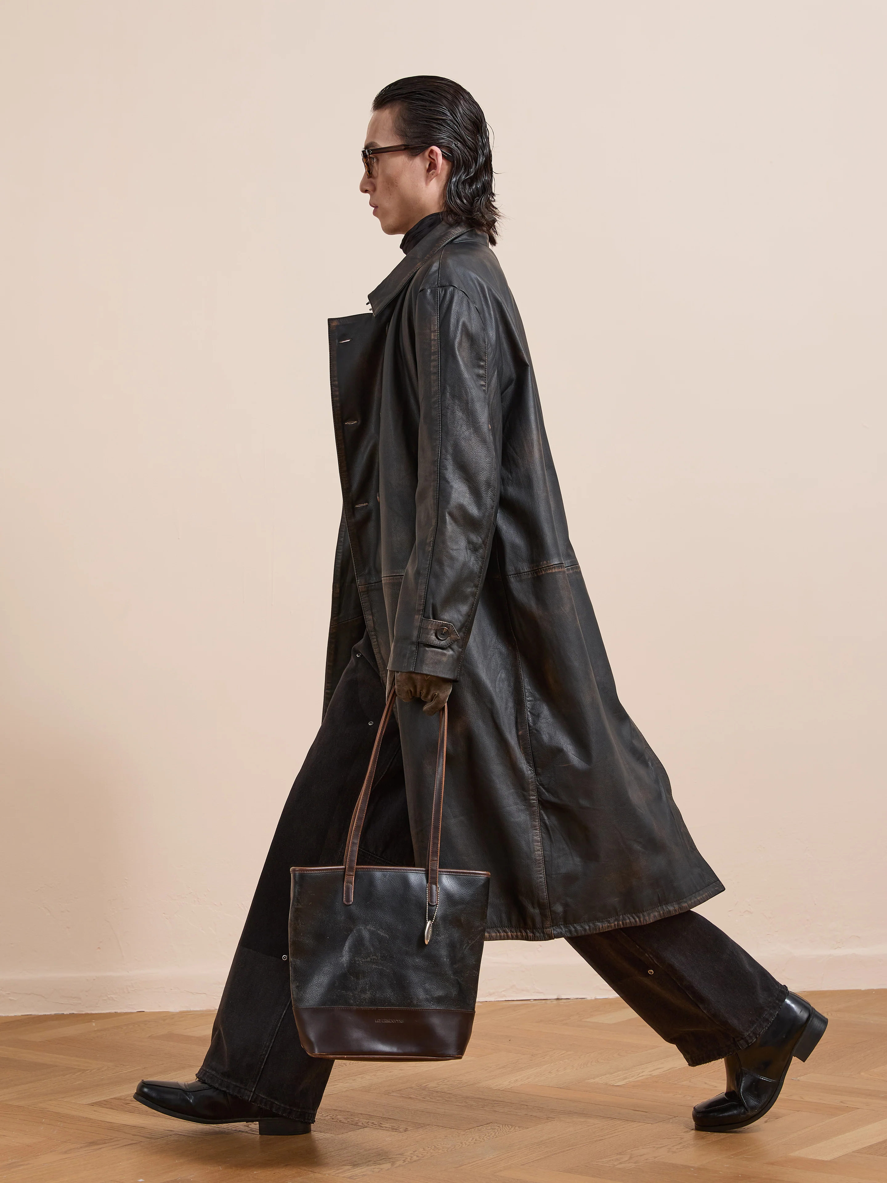 Distressed Leather Trench Coat - Image 20