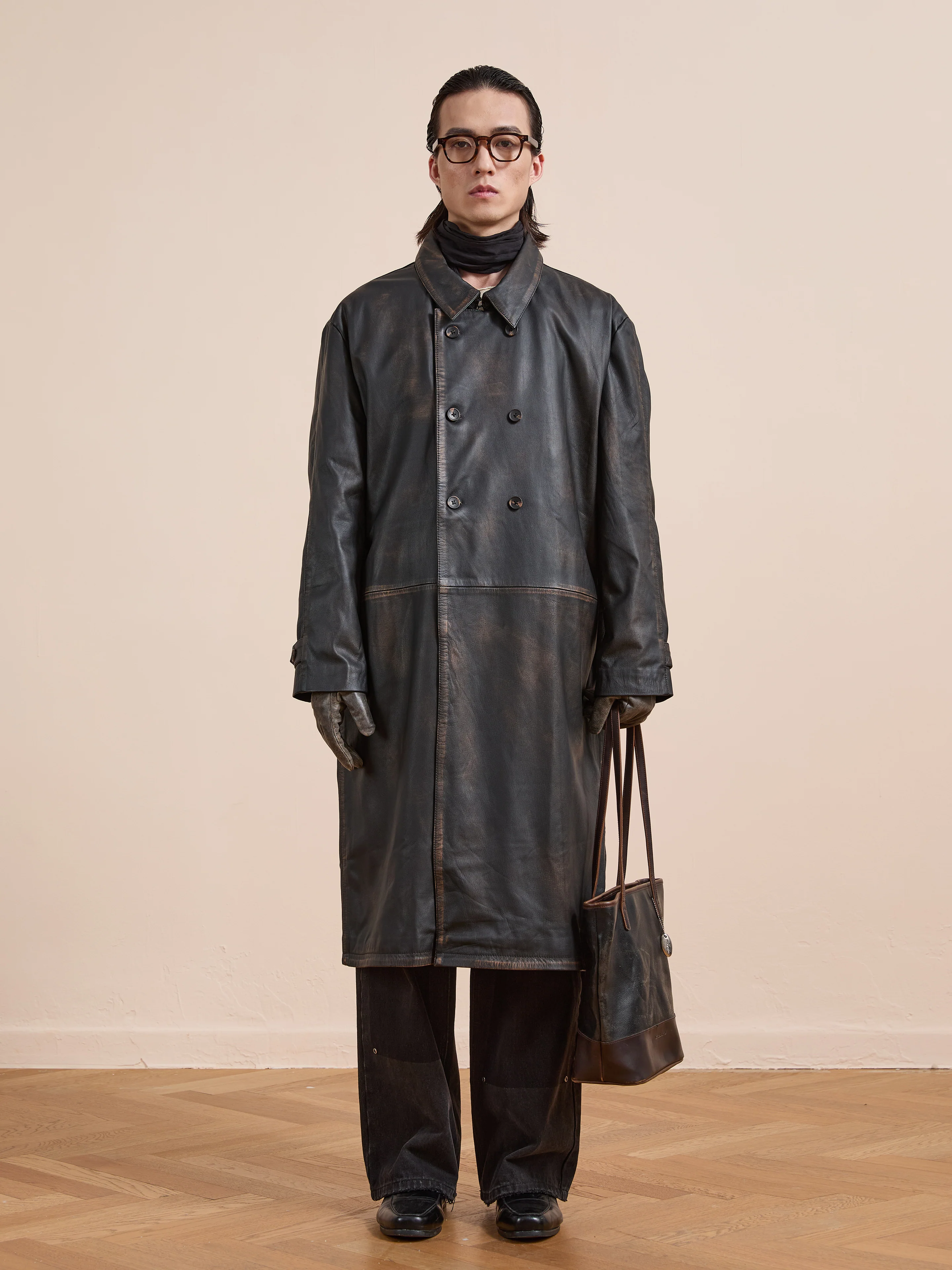 Distressed Leather Trench Coat - Image 21