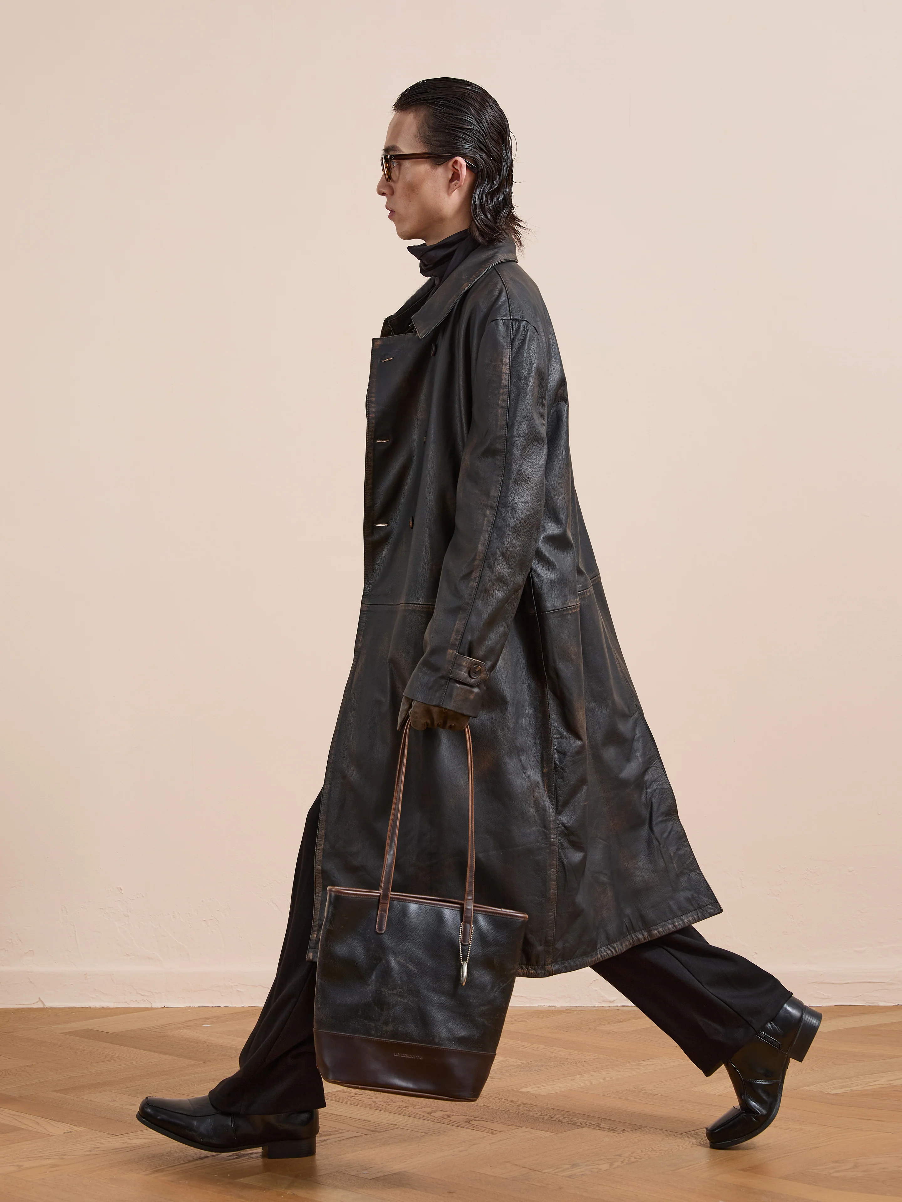 Distressed Leather Trench Coat - Image 24