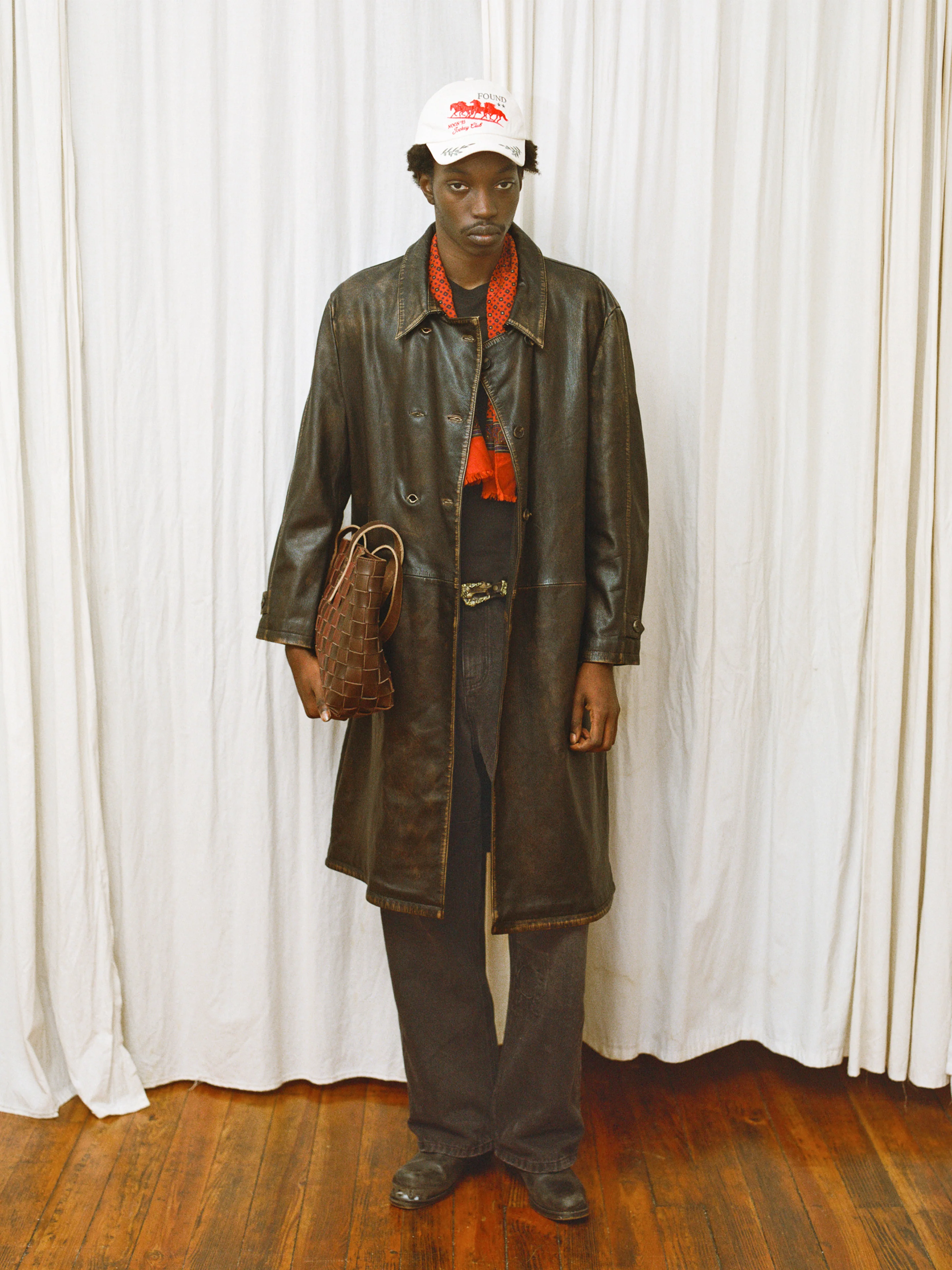 Distressed Leather Trench Coat - Image 3
