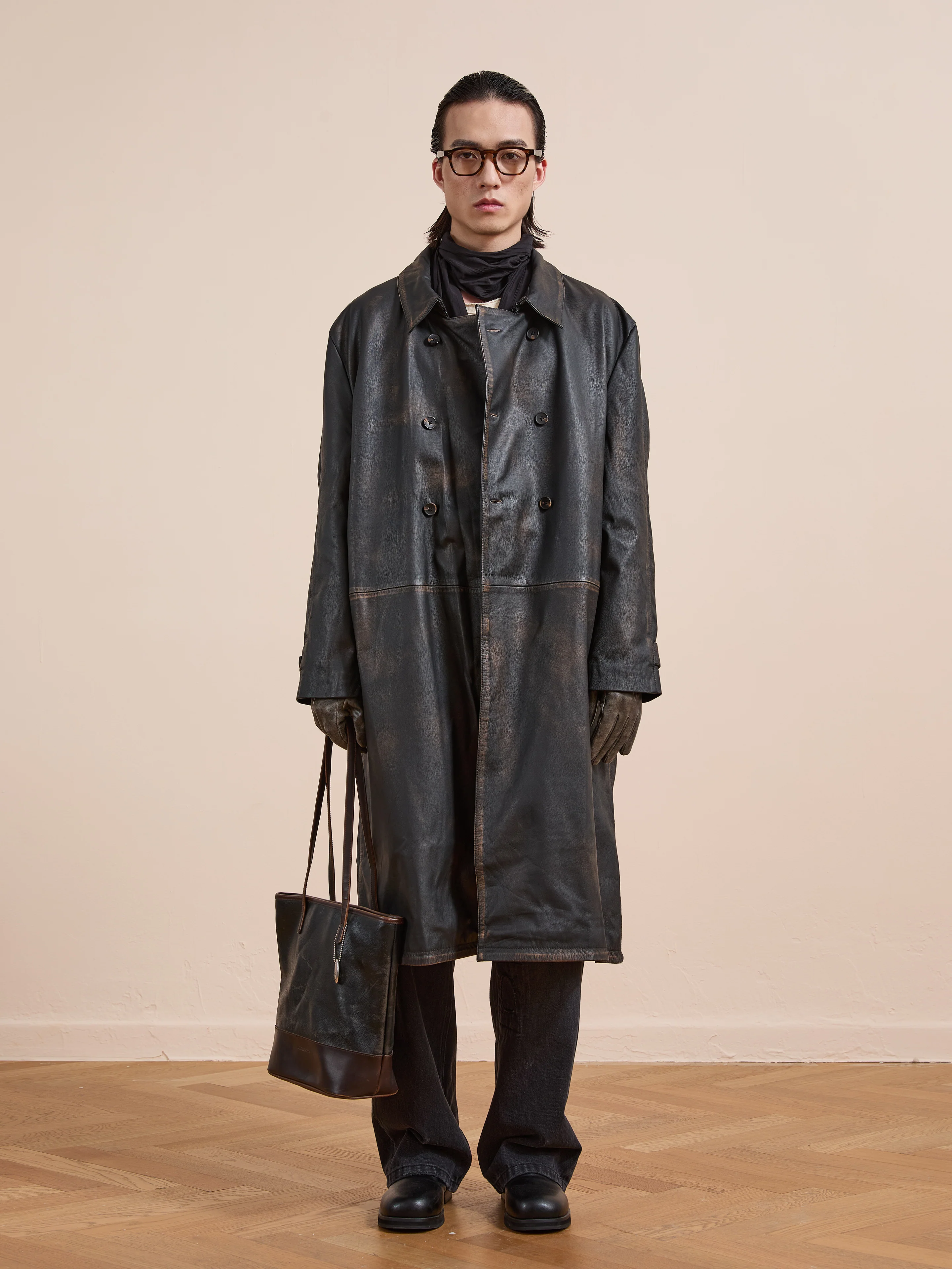 Distressed Leather Trench Coat - Image 6