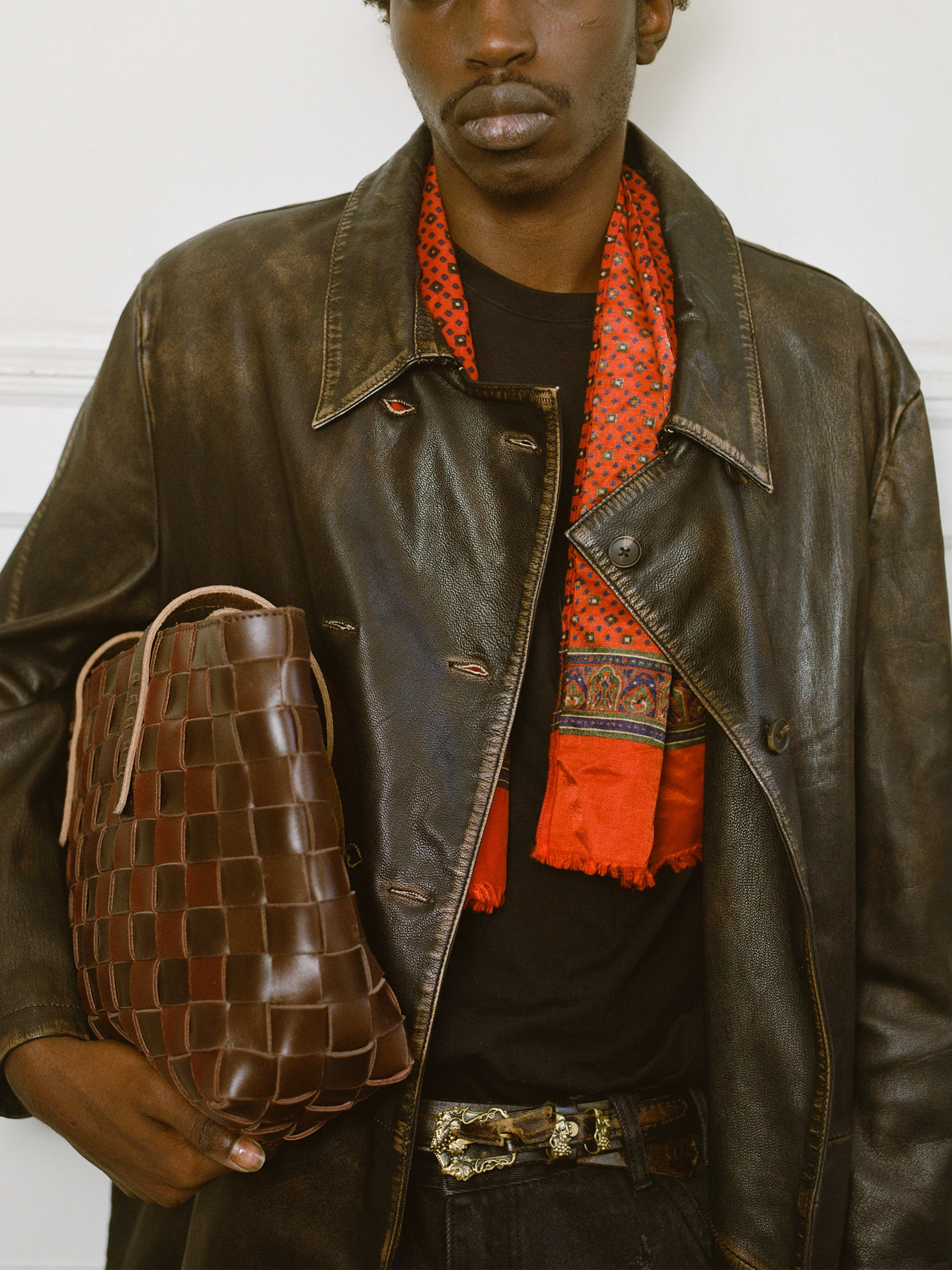 Distressed Leather Trench Coat - Image 9