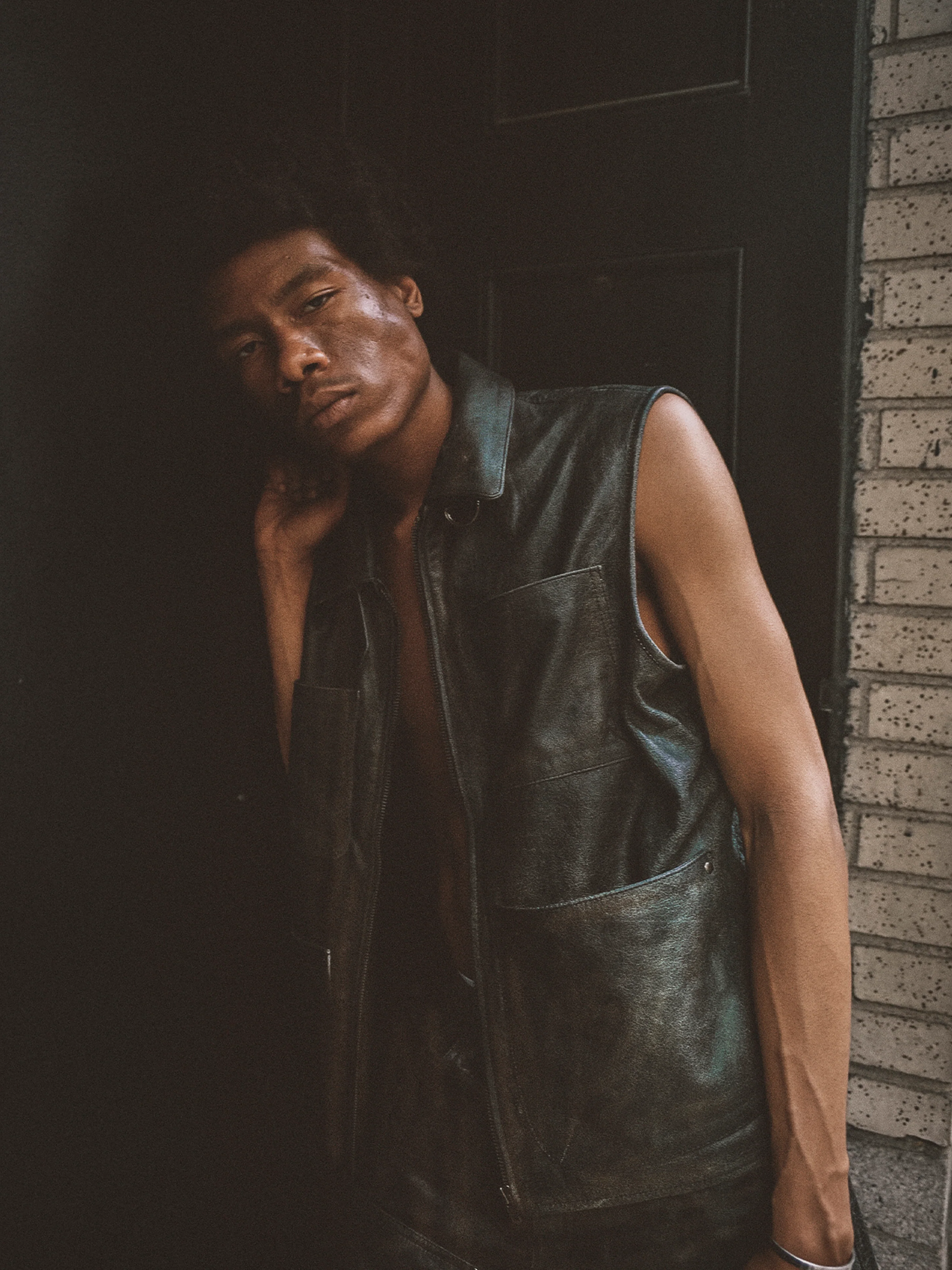 Distressed Genuine Leather Pocket Vest - Image 13