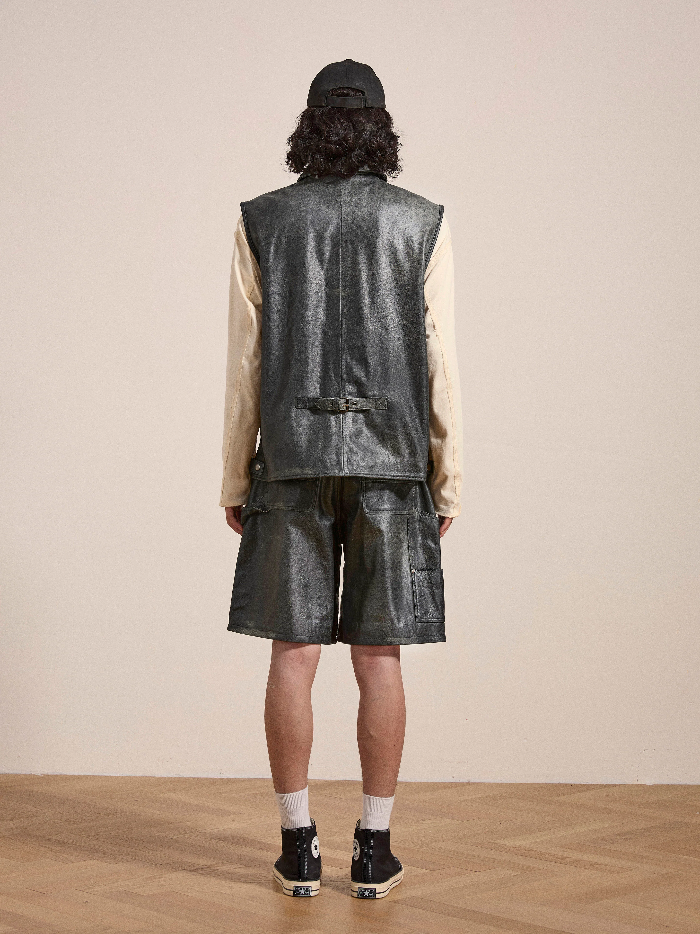 Distressed Genuine Leather Pocket Vest - Image 3